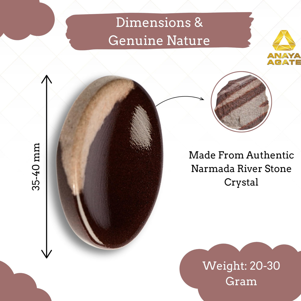 Anaya Agate Narmada Shiva Lingam Worry Stones Certified Crystal Thumb Worry Stone for Anguish Relaxing & Soothing Balance Stones for Meditation Stress Relief Crystals and Healing Stones for Men Women