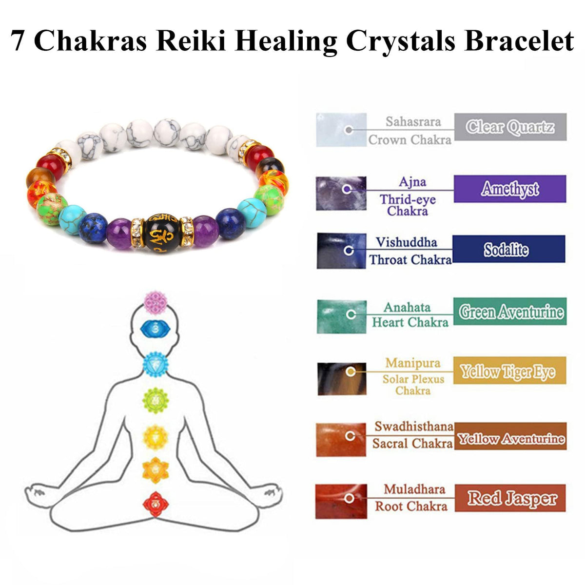 Long Tiantian Chakra Bracelets for Women & Men, 7 Chakra Stones, 8mm Crystals & Healing Stones, Yoga Charm Bracelet, Essential Oil Diffuser Jewelry Gifts