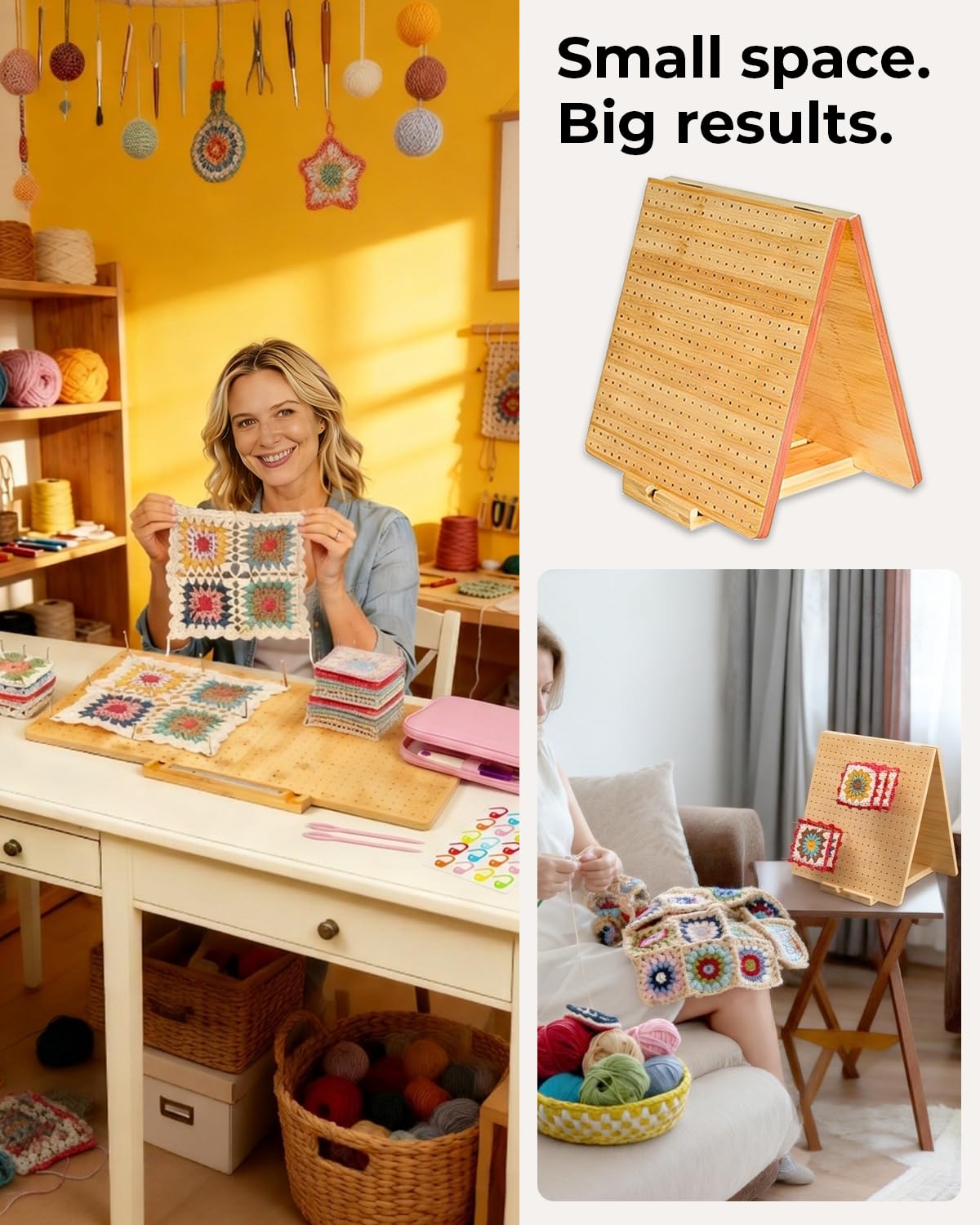 23" x 11.5" Large Crochet Blocking Board, Foldable Crochet Board for Blocking with 40 Pegs, Includes Needlepoint Bars and Crochet Complete, Complete Knitting Accessories Gift Set for Crocheters