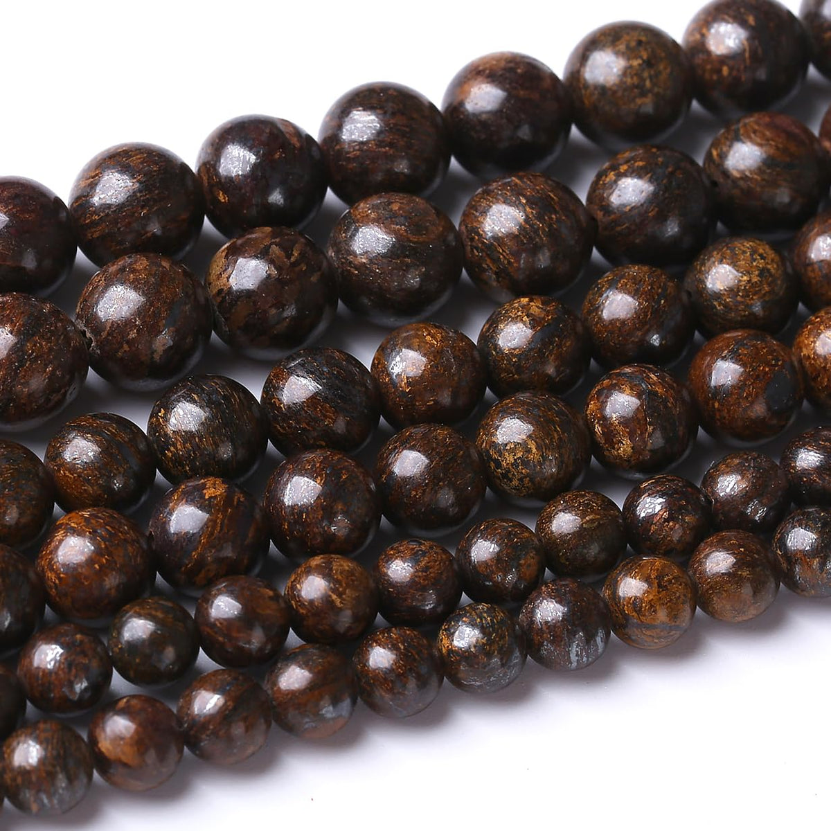 36PCS 10MM Natural Bronze Stone Beads Round Loose Stone Beads for Jewelry Making DIY Energy Stone Healing Power Bracelet 15"