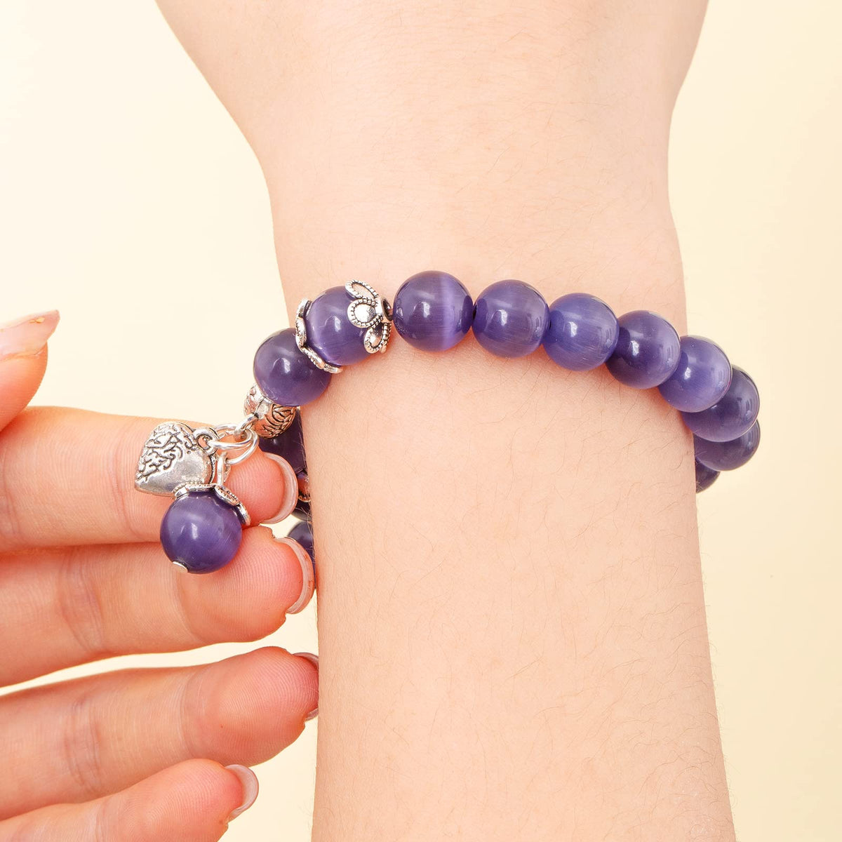 MEHUK Natural Stretch Gemstone Bracelet Healing Stone Beaded Bracelets for Women Men Gifts (Unisex) (Purple)
