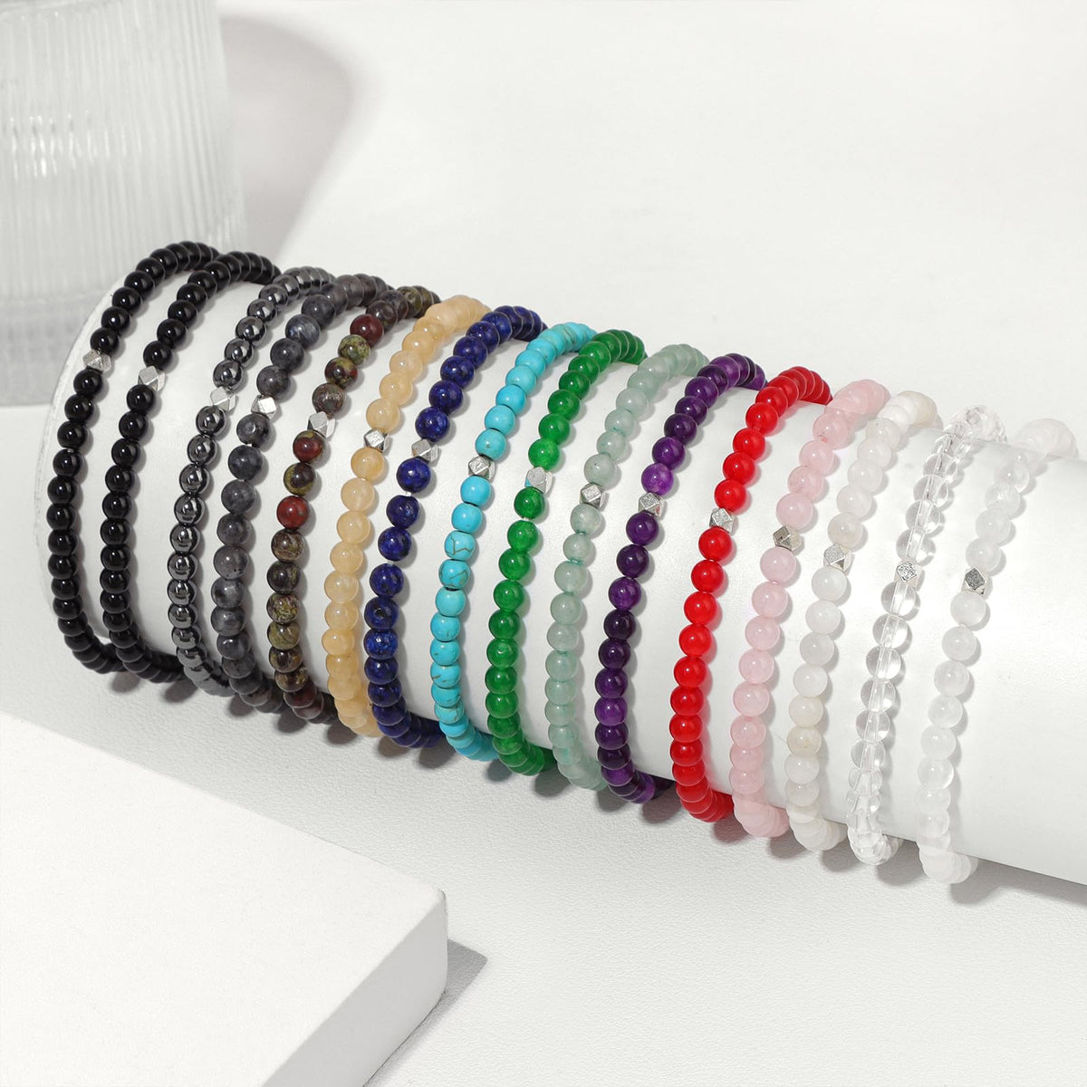 Raicegs 4MM Selenite Beaded Bracelets Healing Crystal Bracelet for Women Men Natural Stone Handmade Stretch Bracelet Reiki Spiritual Jewelry