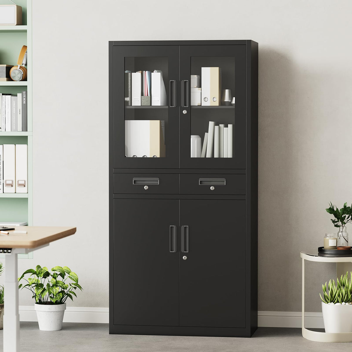 File Cabinet 2-Drawer Lateral with Lock, Metal Office Filing Cabinet for Letter/Legal/a4, Heavy Duty Storage Organizer, Full Extension Drawers, Anti-Tip Safety, Black, Home Office Organization