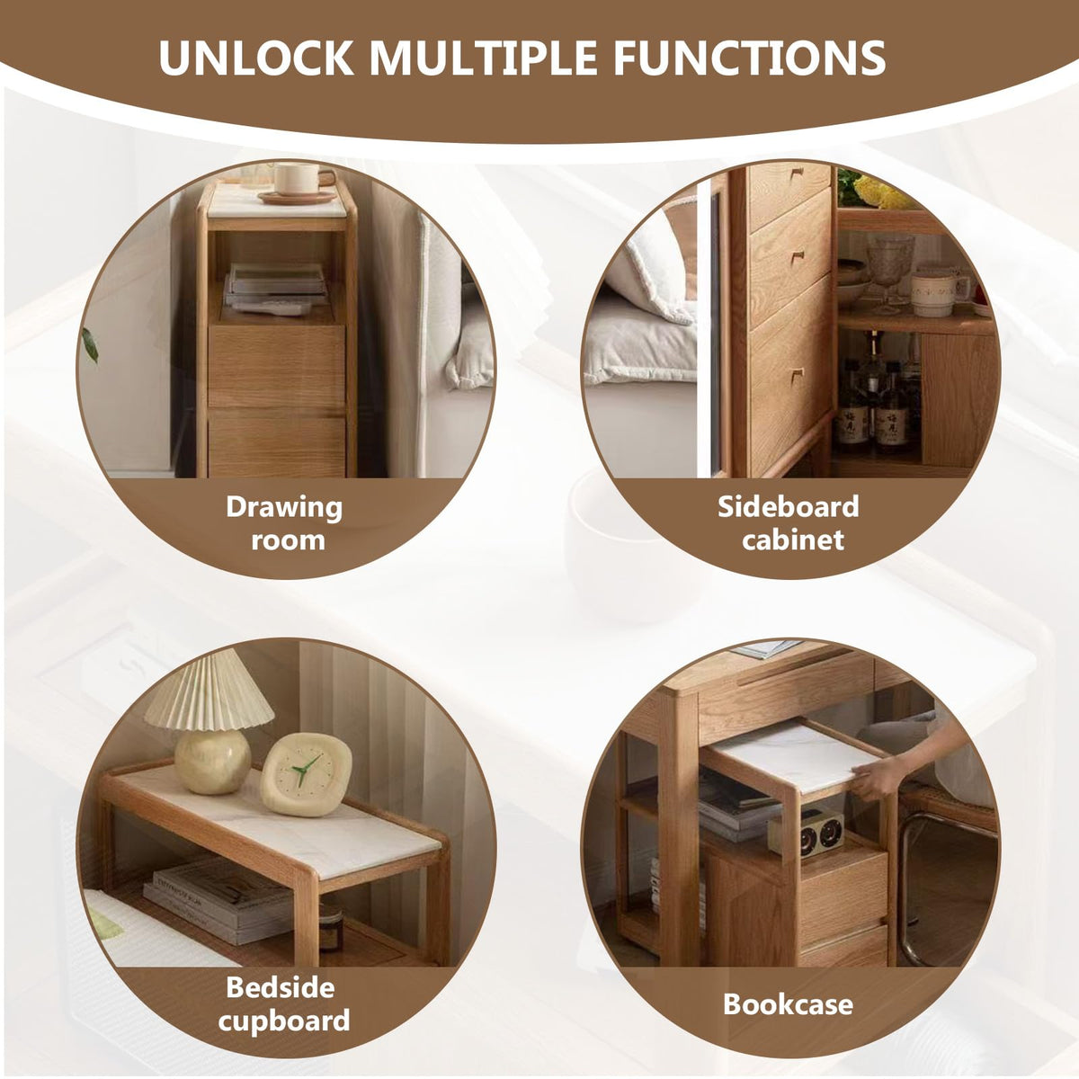 YingjiaLife Couch Side Table,with Scroll Wheels Mobile Dining Side Table,Narrow Bedside Table with Storage Function （Oak Color, 26.77" Dx 11.81" W x 23.23" H for Living Room Bedroom,Restauran Use