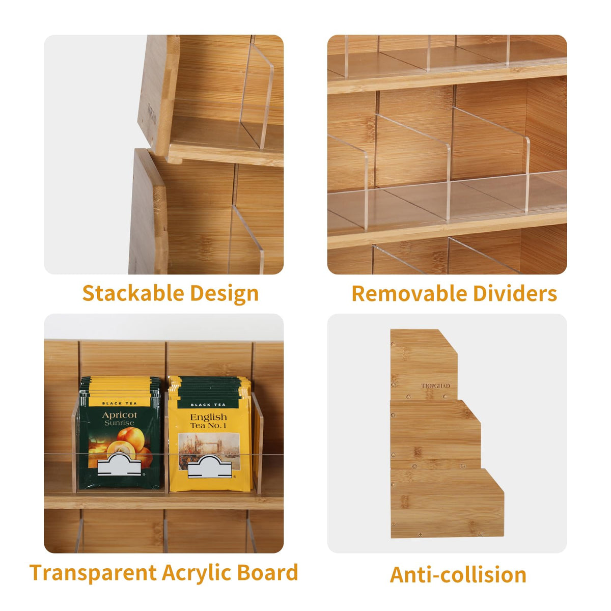 TIOPGHAD 3 Layer Stackable Bamboo Tea Bag Organizer Storage Holder for Tea Bags Wood Tea Box Containers Tea Rack Teabag Station Stand for Cabinet Countertop Office(Patented Design)