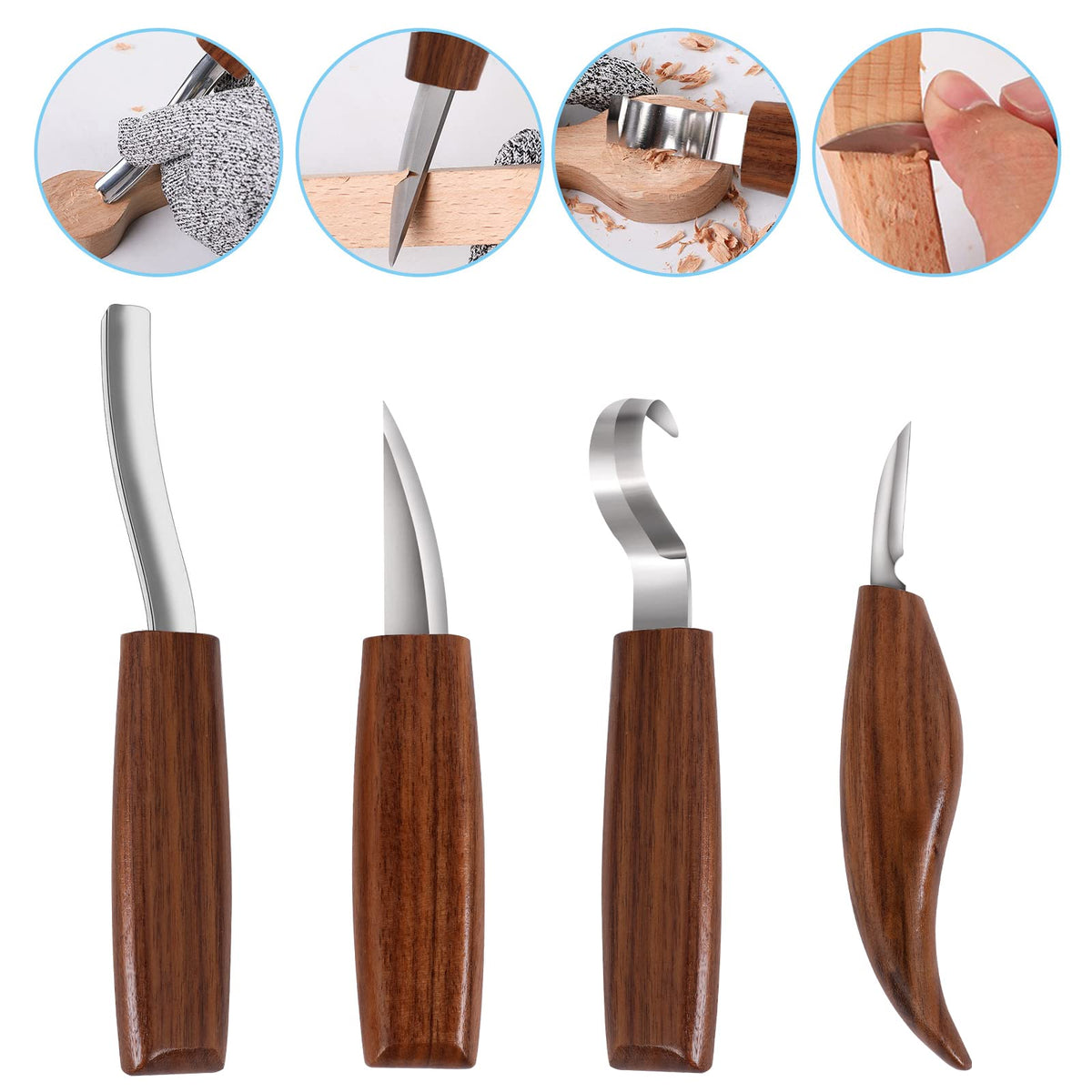 Sttargxing Wood Carving Tools Set,Detail and Hook Carving Knife Kit for Beginners,Trimming Knife for Spoon Bowl Cup Woodwork,Square handle design and 6pcs SK2 Carbon Steel Wood Carving Knives（10pcs）