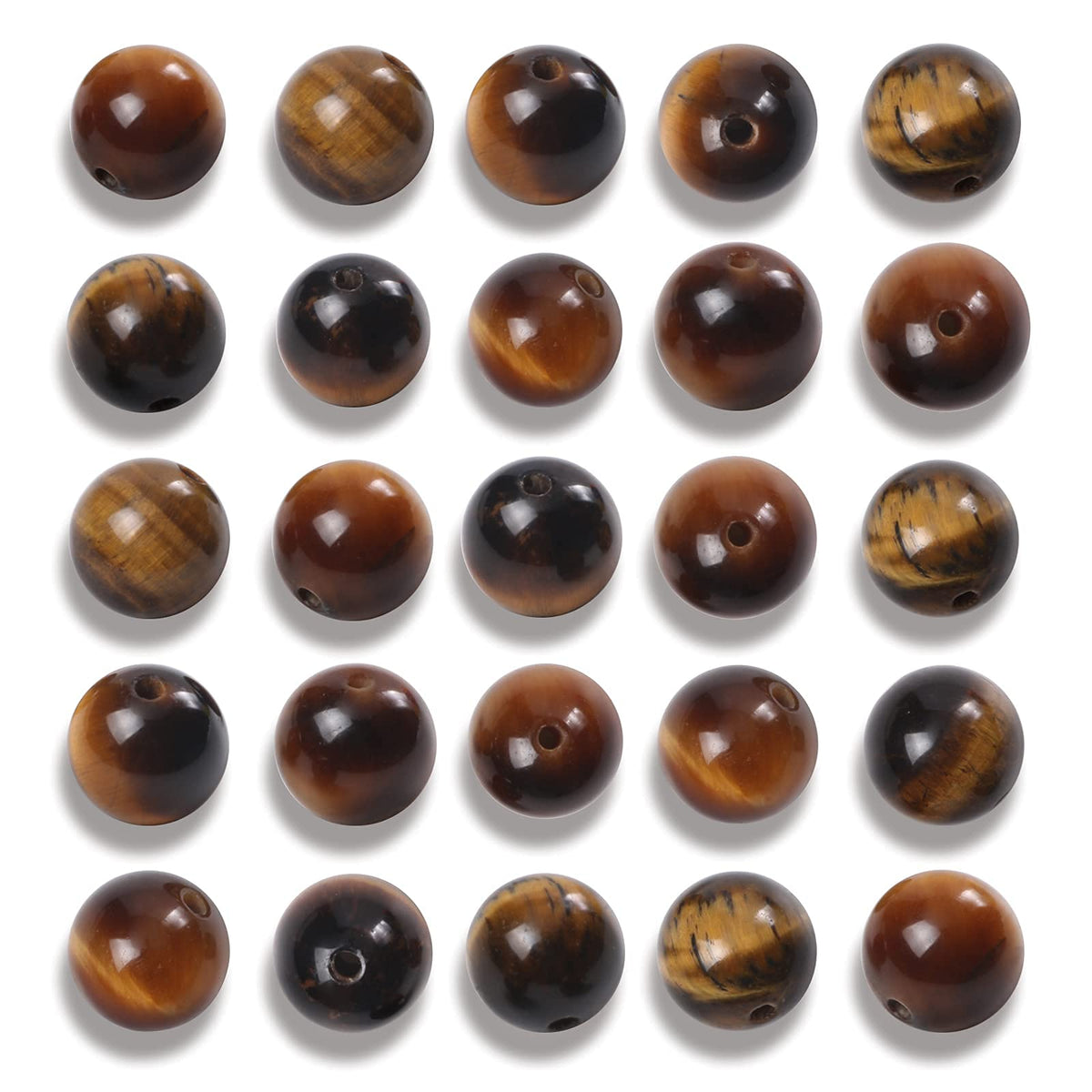 NITOPUPU 100Pcs 10mm Natural Smooth Yellow Tiger Eye Gemstone Beads Round Loose Stone Beads for Jewerly Making with Crystal Stretch Cord