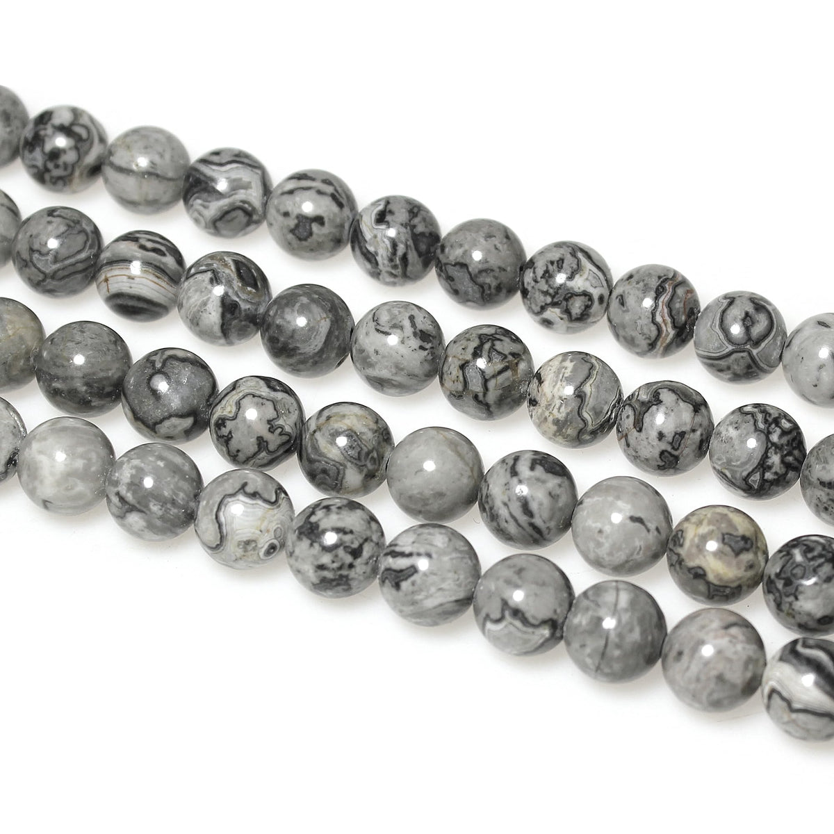 MJDCB AAA Natural Map Stone Beads Gray Picasso Stone Beads for DIY Bracelet Making 15" (8mm)