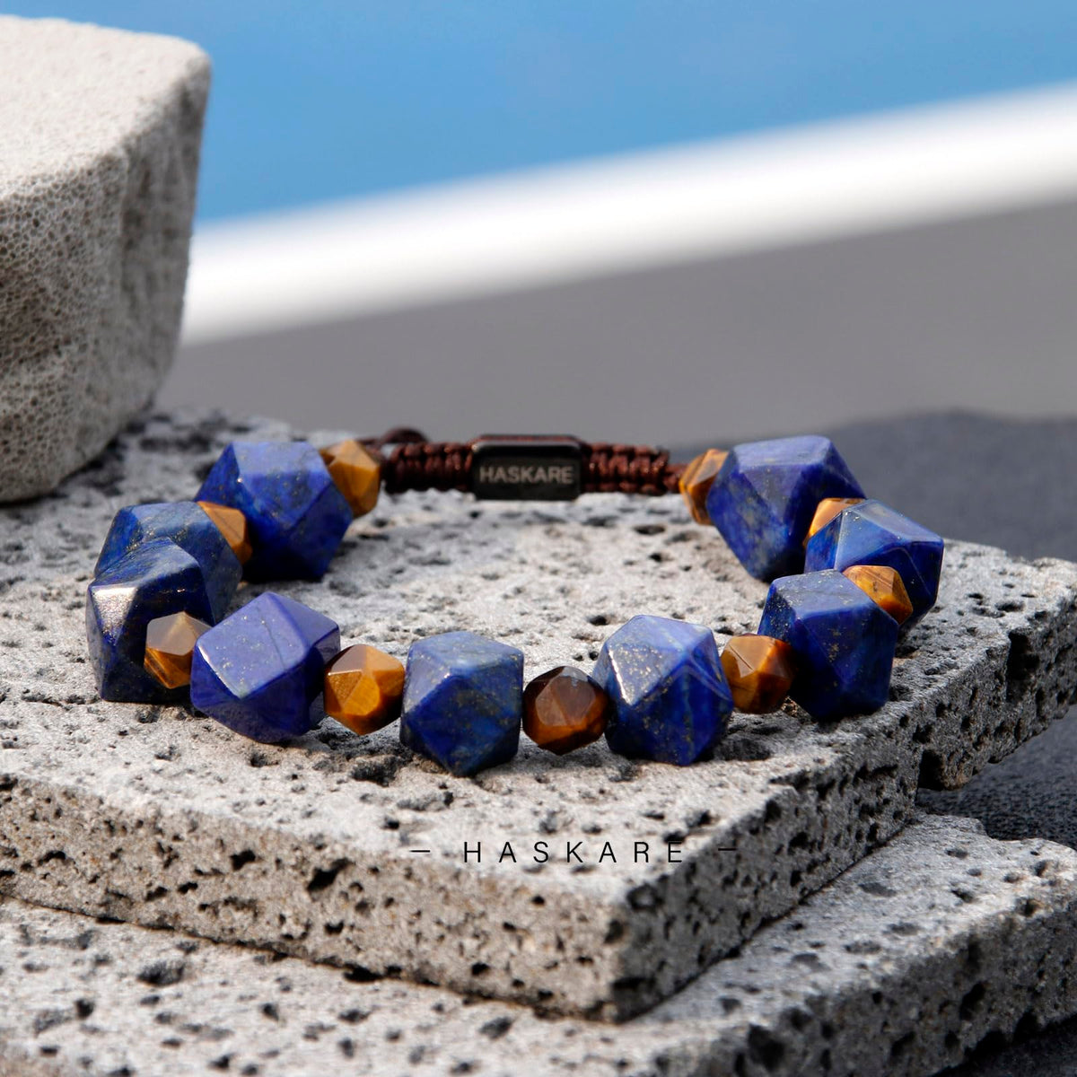 HASKARE Unique Gift Crystal Beads Bracelet for Men, Natural Crystal Lapis Lazuli Tiger Eye Bracelet Premium Handmade, Masculine Drawstring Men Beads Jewelry Energy Protection Stone Stuffers for Him