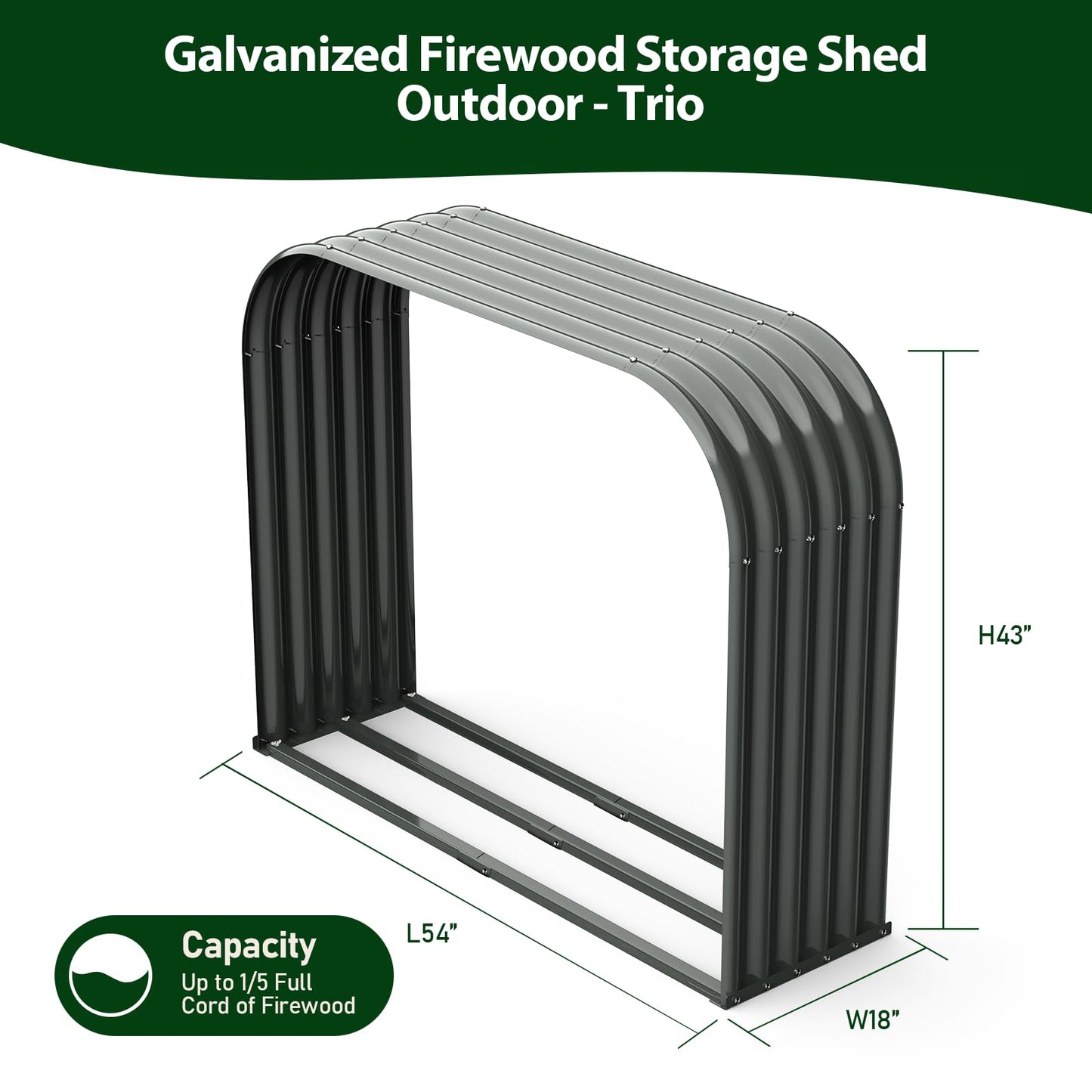 A ANLEOLIFE 4-Set Galvanized Steel Firewood Storage Rack with Weatherproof Corrugated Roof, Heavy Duty Outdoor Log Holder for Patio Porch Fire Pit, Trio Gray