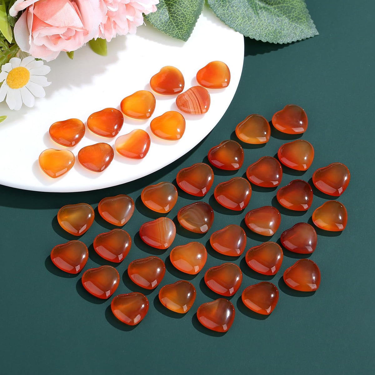 NUKAYAI 20PCS Red Carnelian Healing Crystals Stones Heart Shaped Set Polished Love Crystal Natural Cute Pocket Thumb Reiki Wholesale Set Balancing Meditation Heart Mothers Day Bulk Gifts for Women