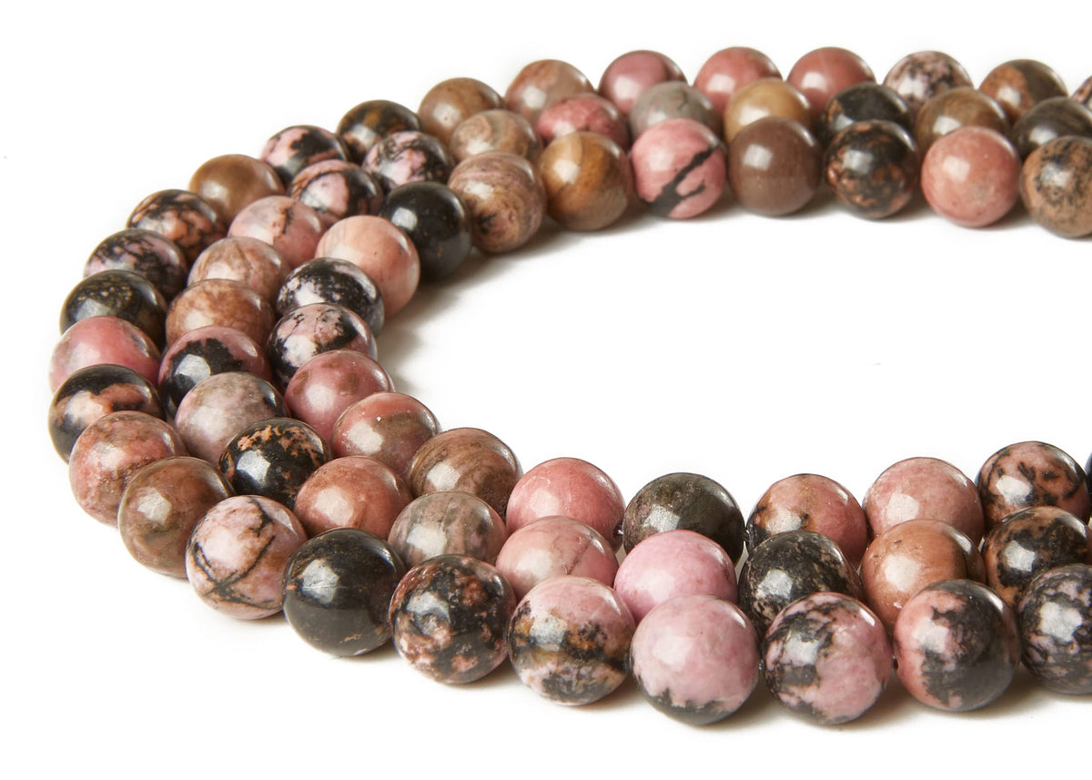 35pcs 10mm Pink Black Rhodochrosite Beads Natural Gemstone Beads Round Loose Beads for Jewelry Making