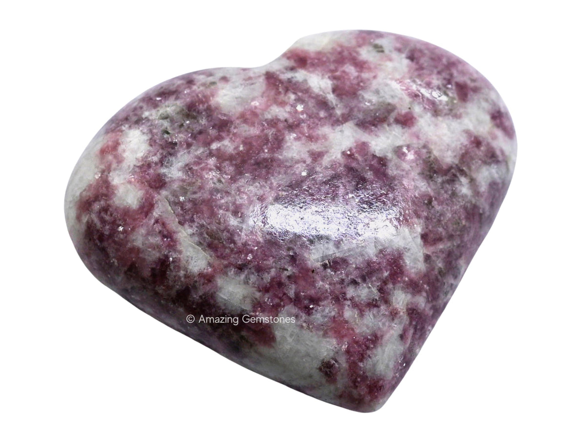 Lepidolite Crystal Heart Palm Stone - Pocket Massage Worry Stone for Natural Body Chakra Balancing, Reiki Healing and Crystal Grid