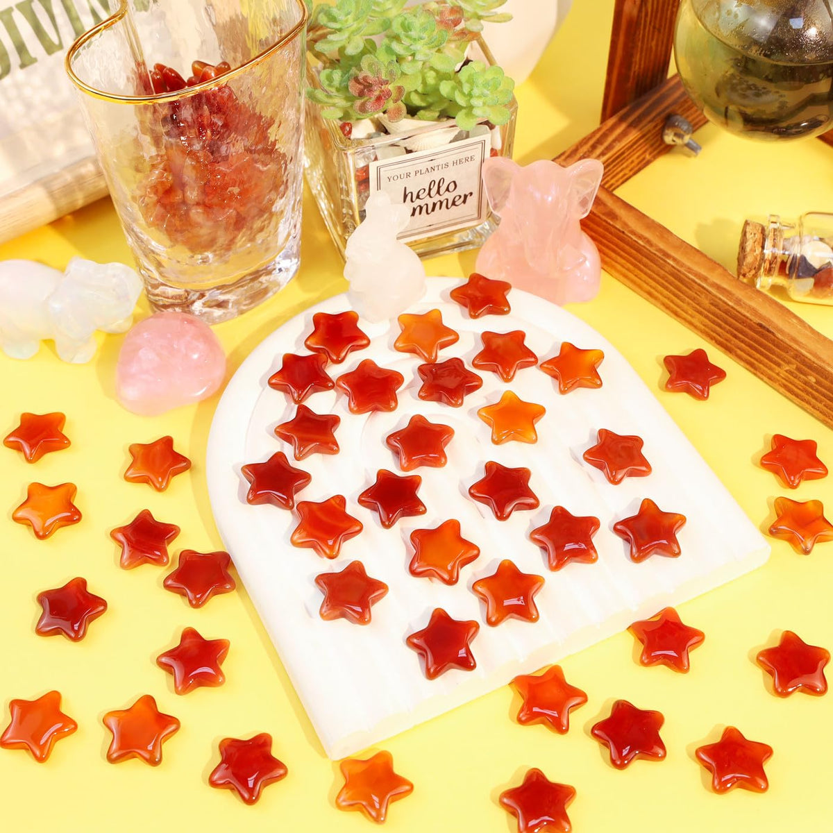 DUQGUHO 20 Pcs Red Carnelian Crystals Star Crystal Set Natural Healing Crystal Bulk Polished Stone Pocket Palm Protection Sacred Meditation Energy Reiki Balancing Gift