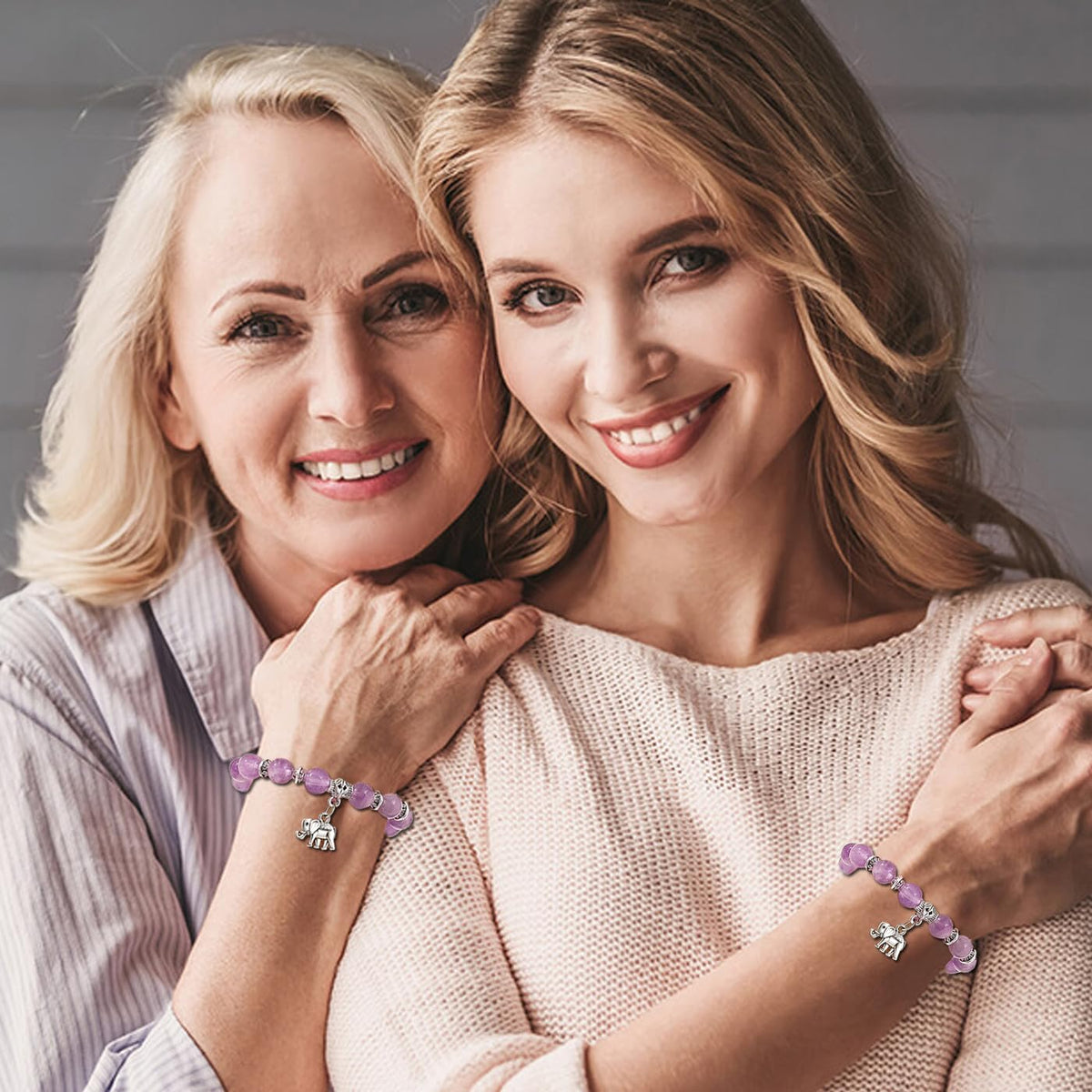 MAIBAOTA Amethyst Bracelet for Women, Purple Bracelet, Amethyst Crystal Stone Beaded Bracelets, Elephant Round Gemstones Stretch Bracelet, Crystal Jewelry Gifts for Women Mom