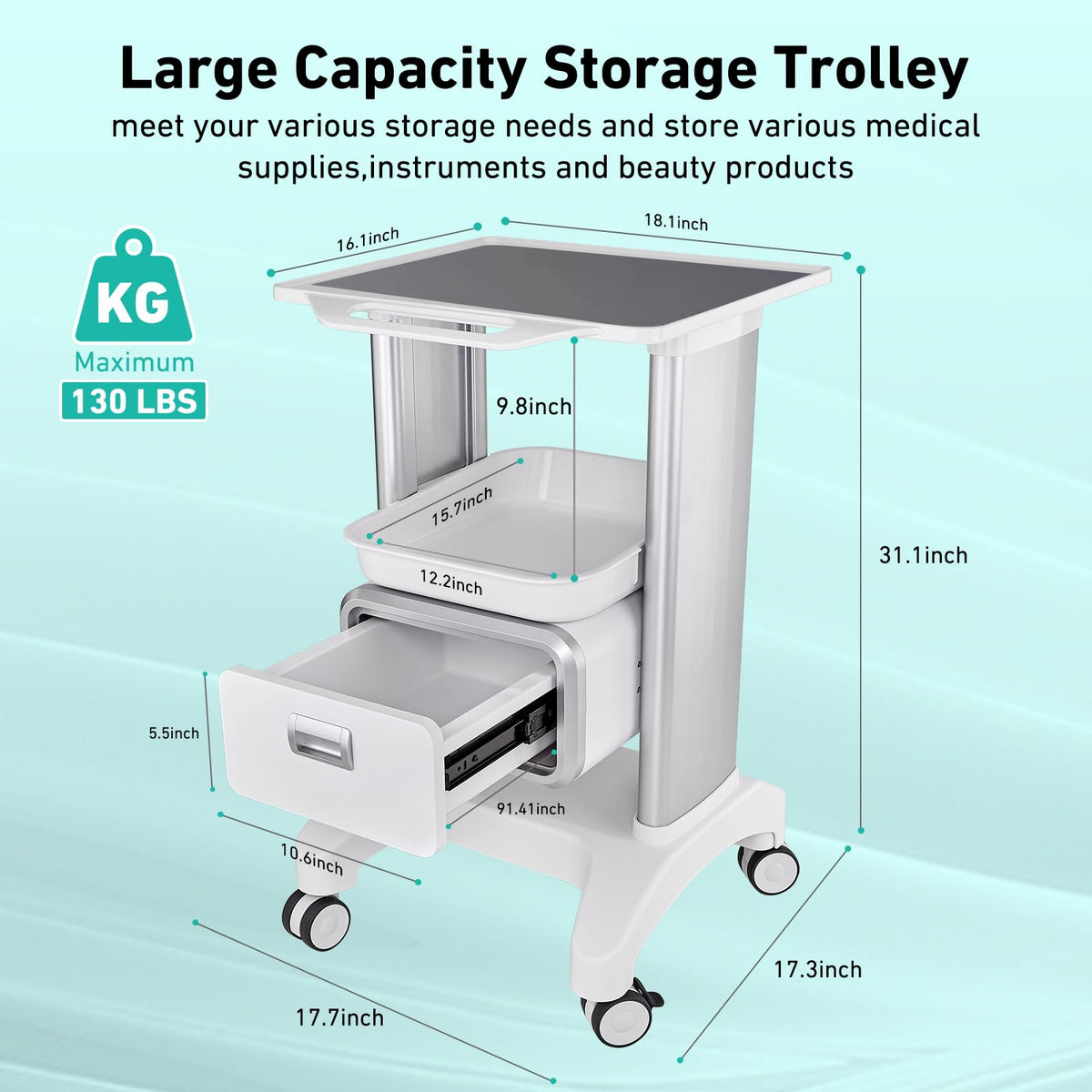 Professional Mobile Medical Trolley with Wheels and Drawers for Home Bedroom Salon Lab Hospital Dental Office Clinic