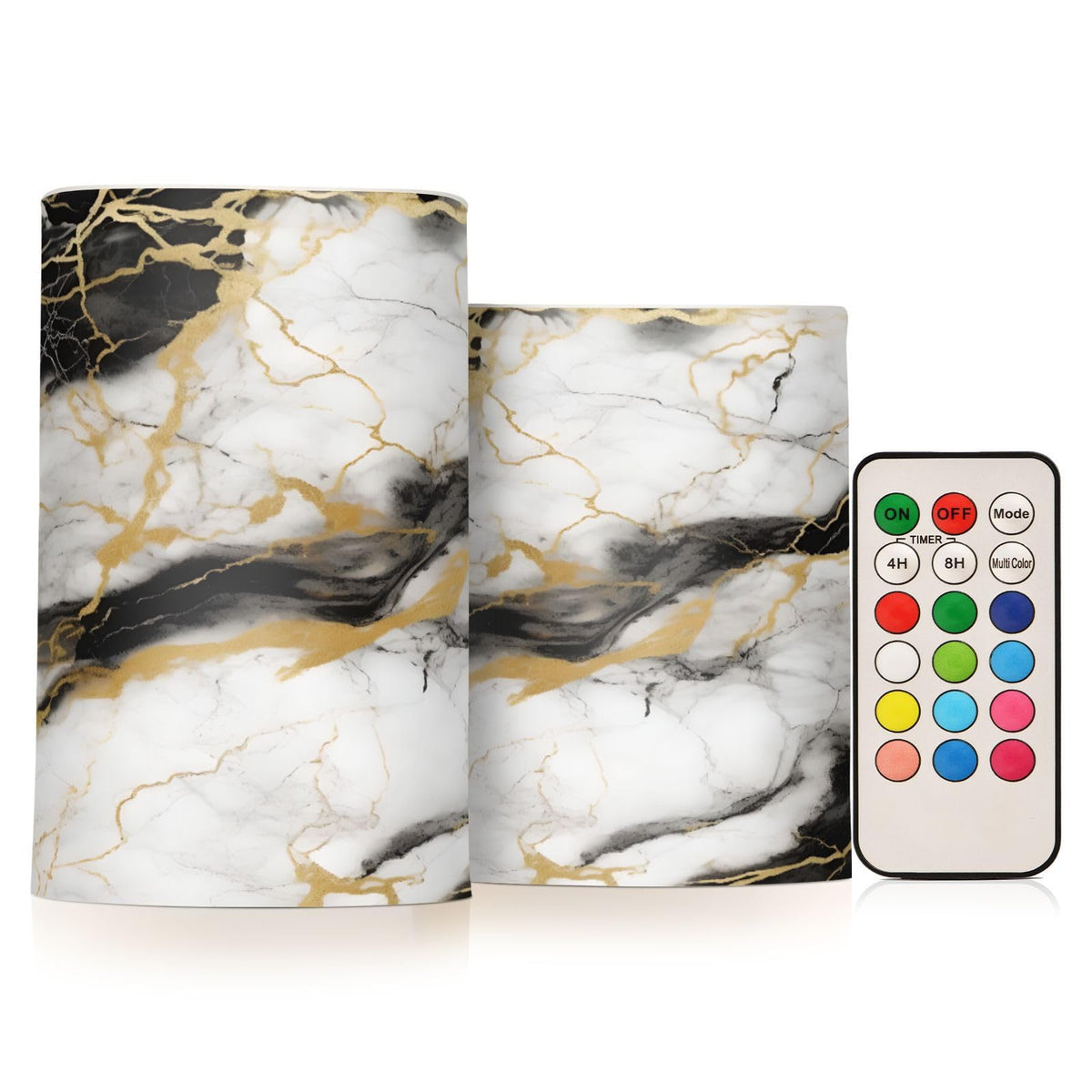 BOENLE Flickering Flameless Candles, Golden White Black Marble LED Candles with Remote Timer, Set of 2 Battery Operated Candle for Valentine Wedding Birthday