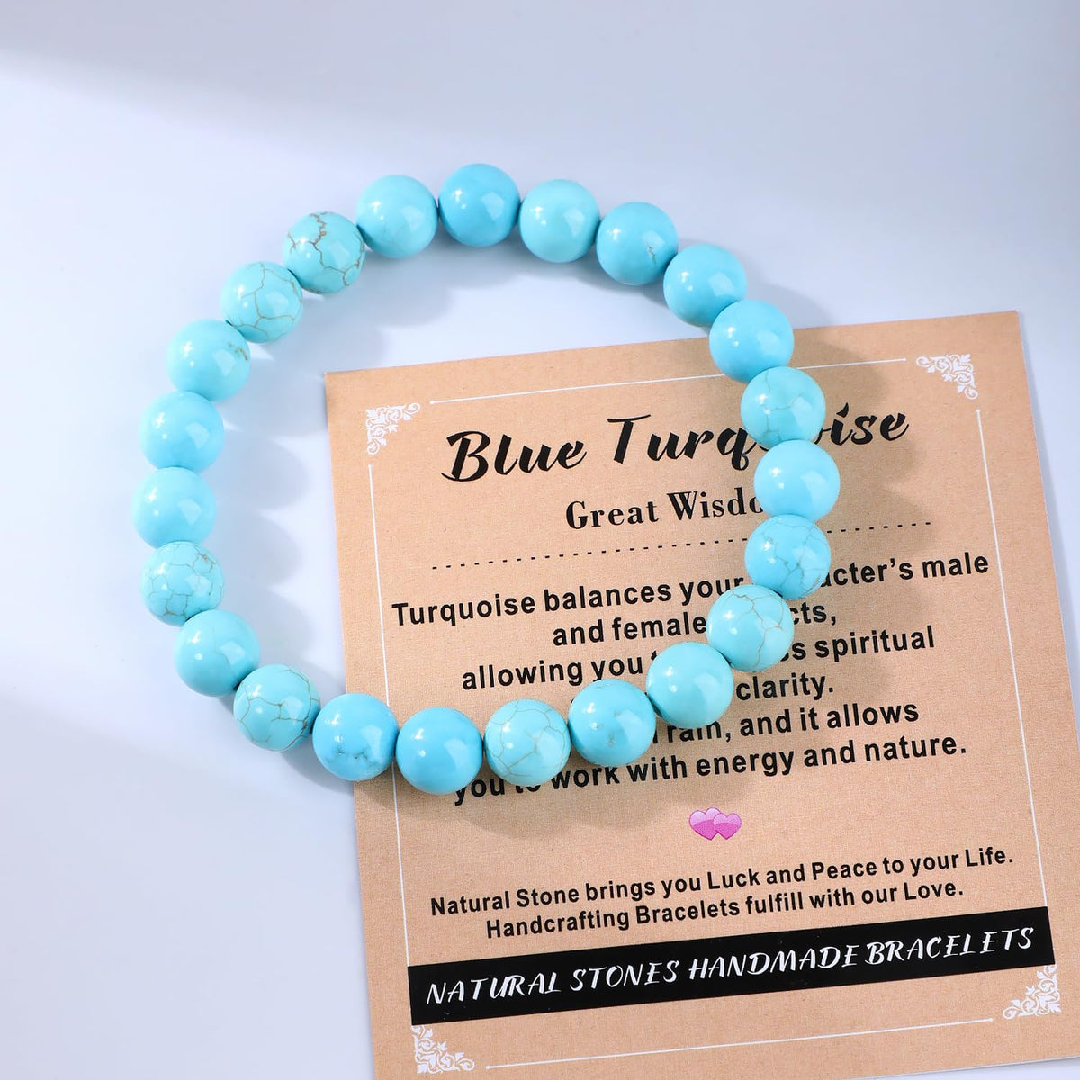 AD Beads 4mm Handmade Blue Turquoise Elastic Bracelet – Natural Gemstone for Great Wisdom – Meditation, Yoga, Healing and Energy Gift for Men Women