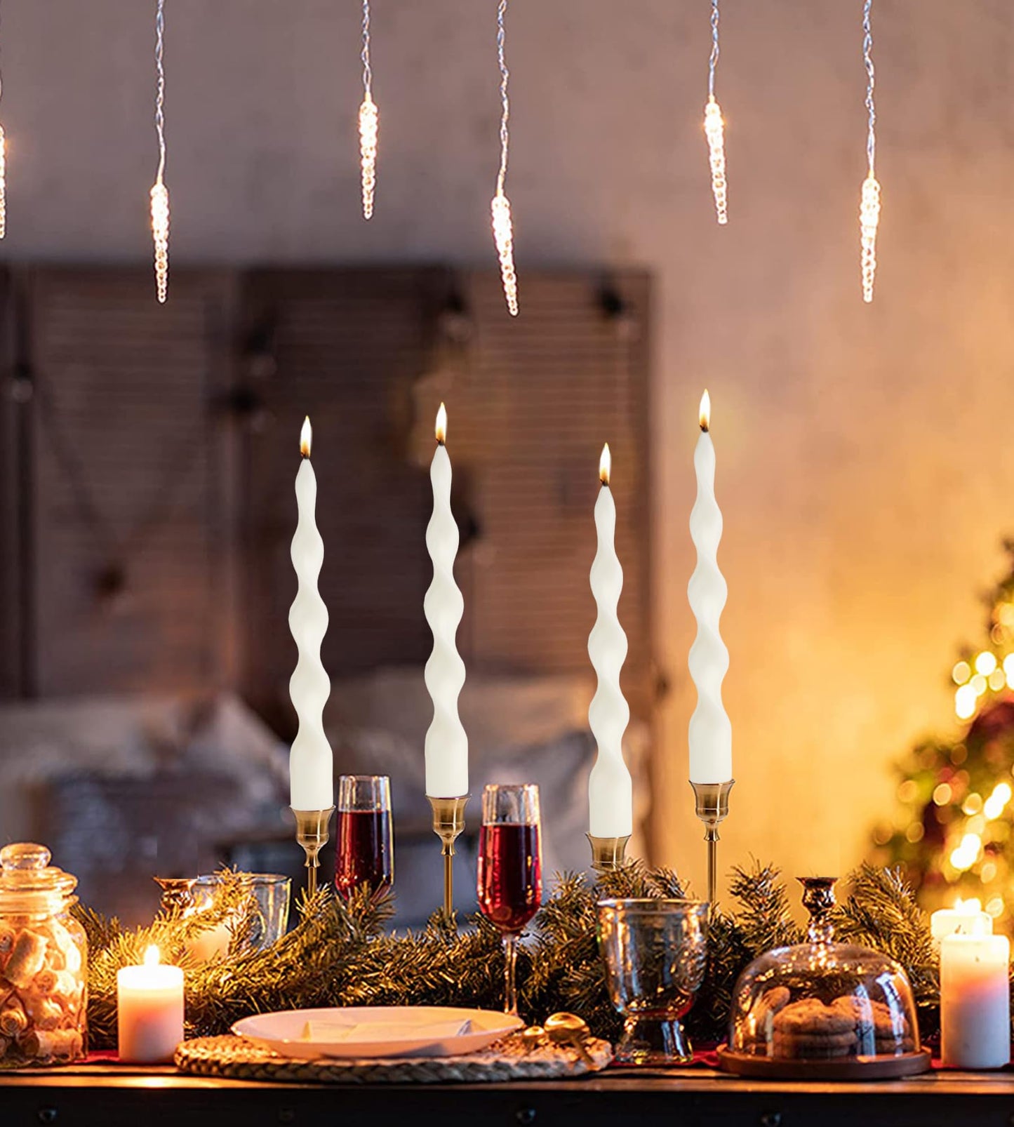 MAITREYA Dark Green Spiral Taper Candles-Set of 4 for Decoration Weddings Party Church-Unscented Dripless Candles,10inch(Dark Green-C)