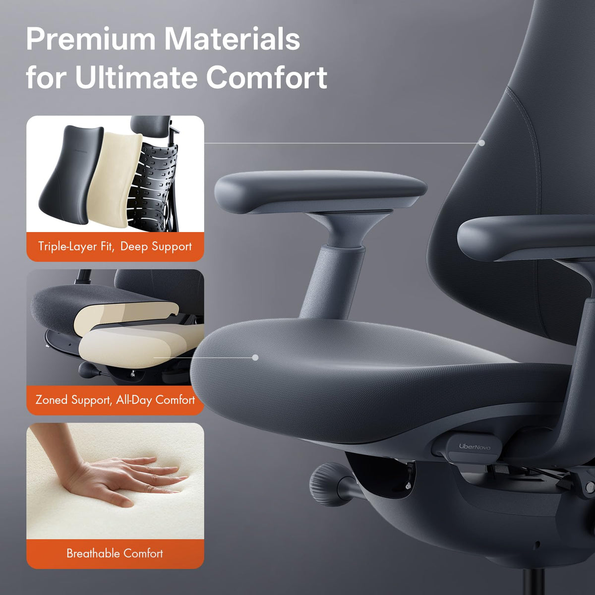 LiberNovo Dynamic Ergonomic Desk Chair + StepSync Footrest + Extra Battery Bundle - Comfy Home Office Chair with Adaptive Lumbar Support, 160° Recline & Built-in Spine Stretch, Black+48cm