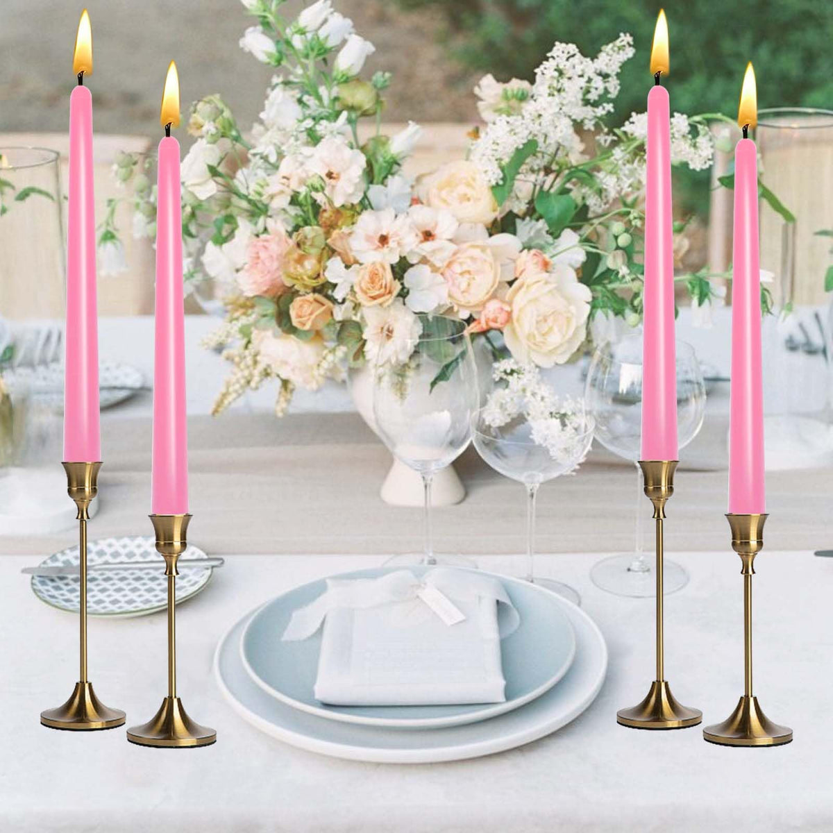 10 inch Gradient Taper Candles,Set of 4 Tapered Candle, Tall Candlesticks,Conical Stick Candles,Smokeless,Home Dinner, Party, Wedding, Halloween, Christmas (Pink, 10inch)