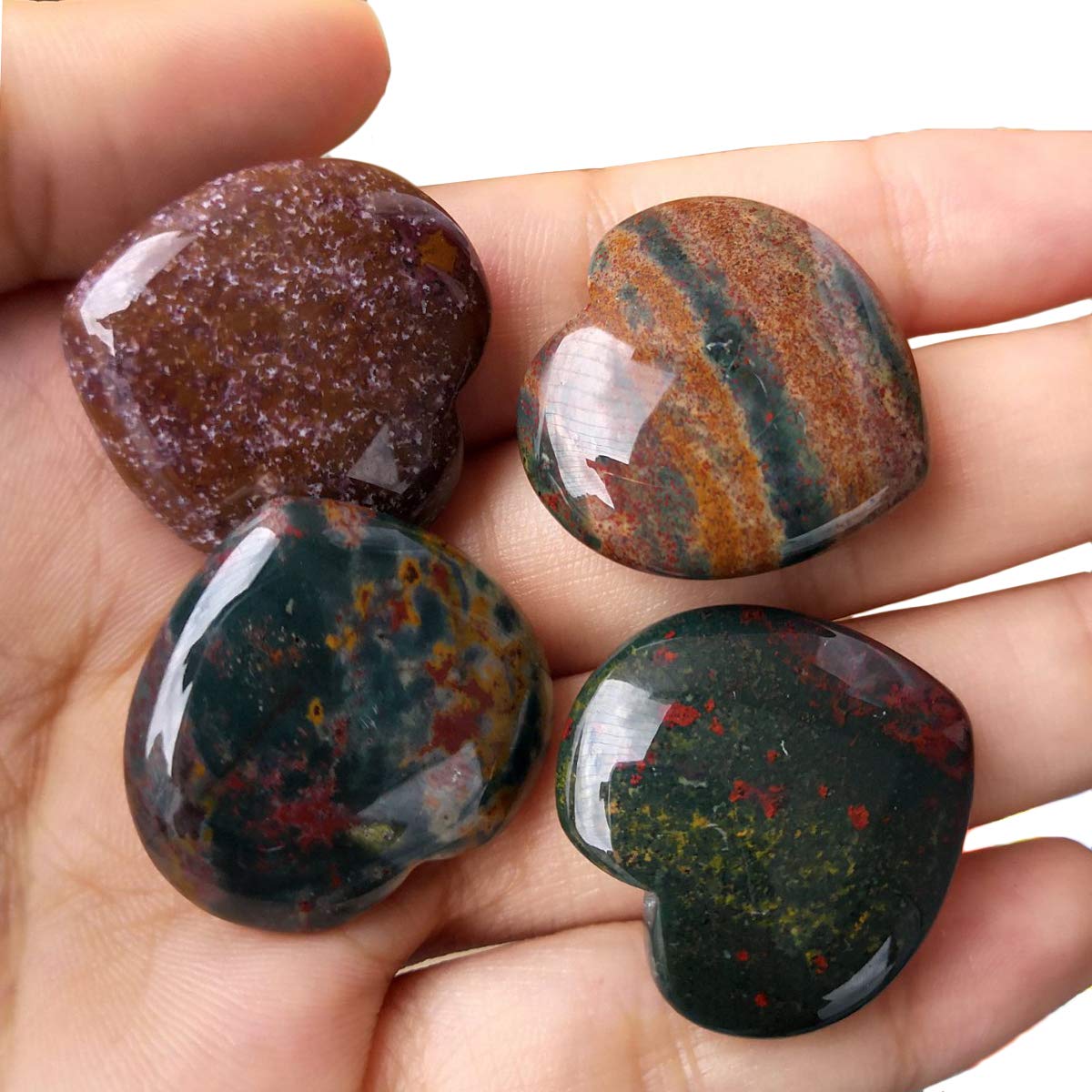 Loveliome 4 Pcs Natural India Agate Love Heart Palm Stone Reiki Balancing Worry Stone(1 Inch)