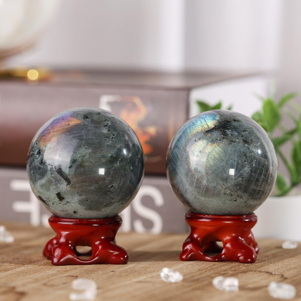 TUMBEELLUWA Labradorite Crystal Ball with Stand for Fortune Teller Witchcraft Divination, Decorative Gemstone Sphere for Home Decor, 51-60 mm