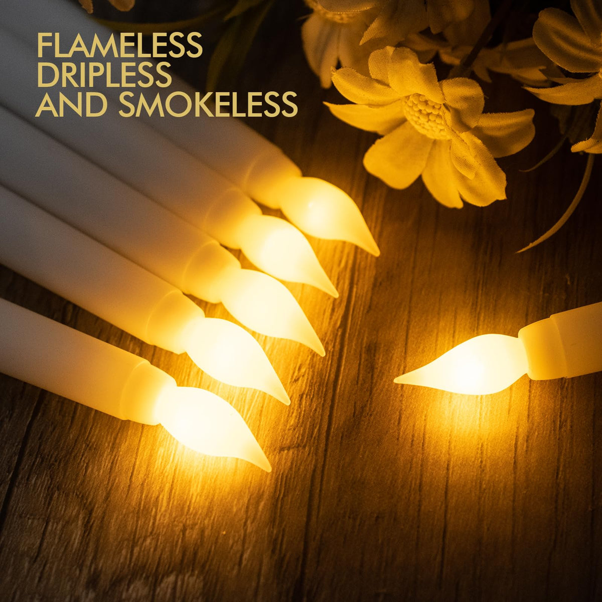 Bazayona 96pcs Flameless Flickering LED Taper Candles Bulk Battery Operated Candles for Christmas Halloween Birthday Wedding Party, (Ivory, 11 inch, 96pcs)