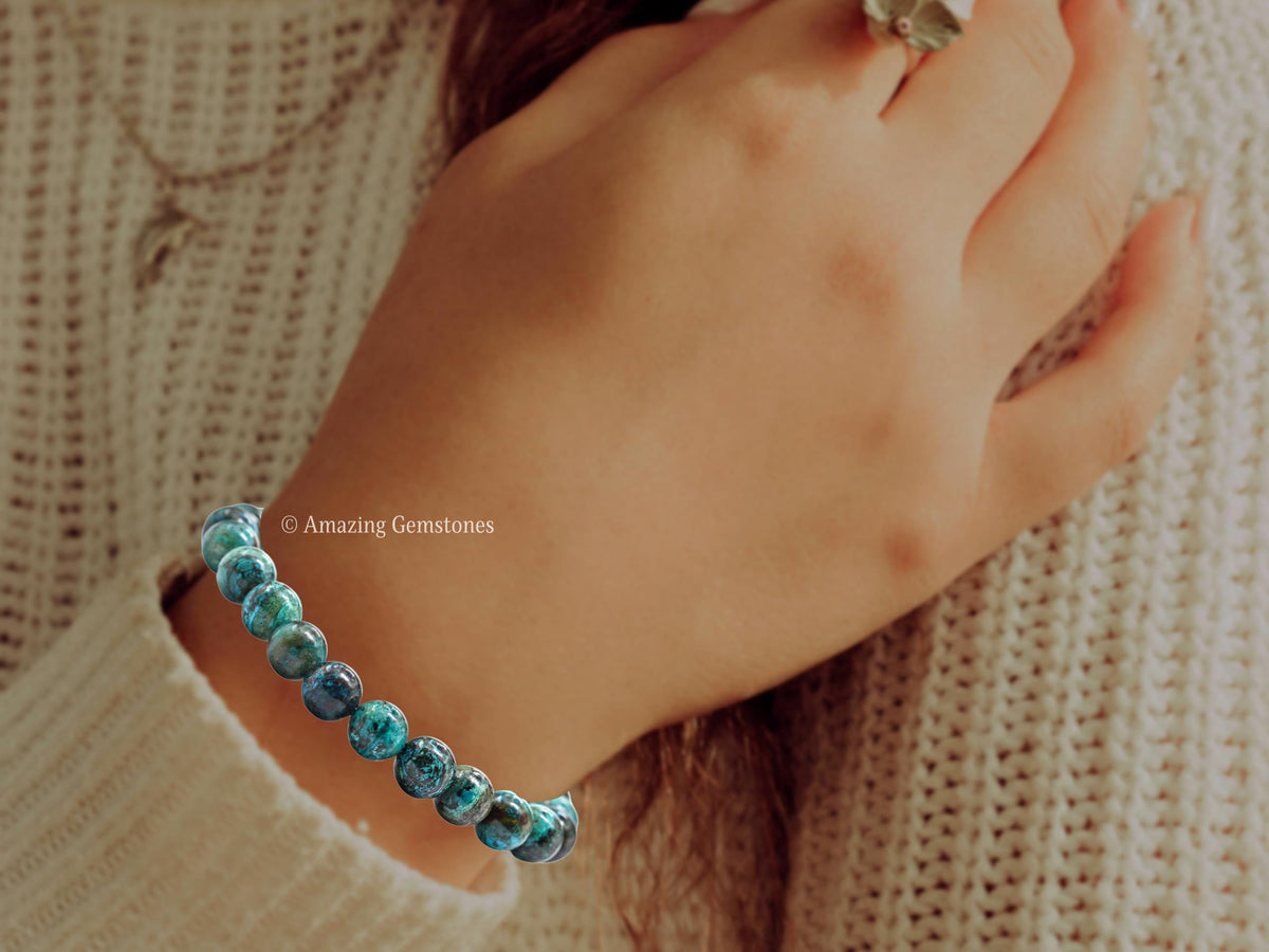 Amazing Gemstone Crystal Bracelet for Women Men's Gifts - Protection Healing Crystal Bracelet - 8mm Gemstone Beaded Stretchable Bracelet Pulseras Para Hombres Mujer Stocking Stuffers Mothers Day Gift (Chrysocolla)