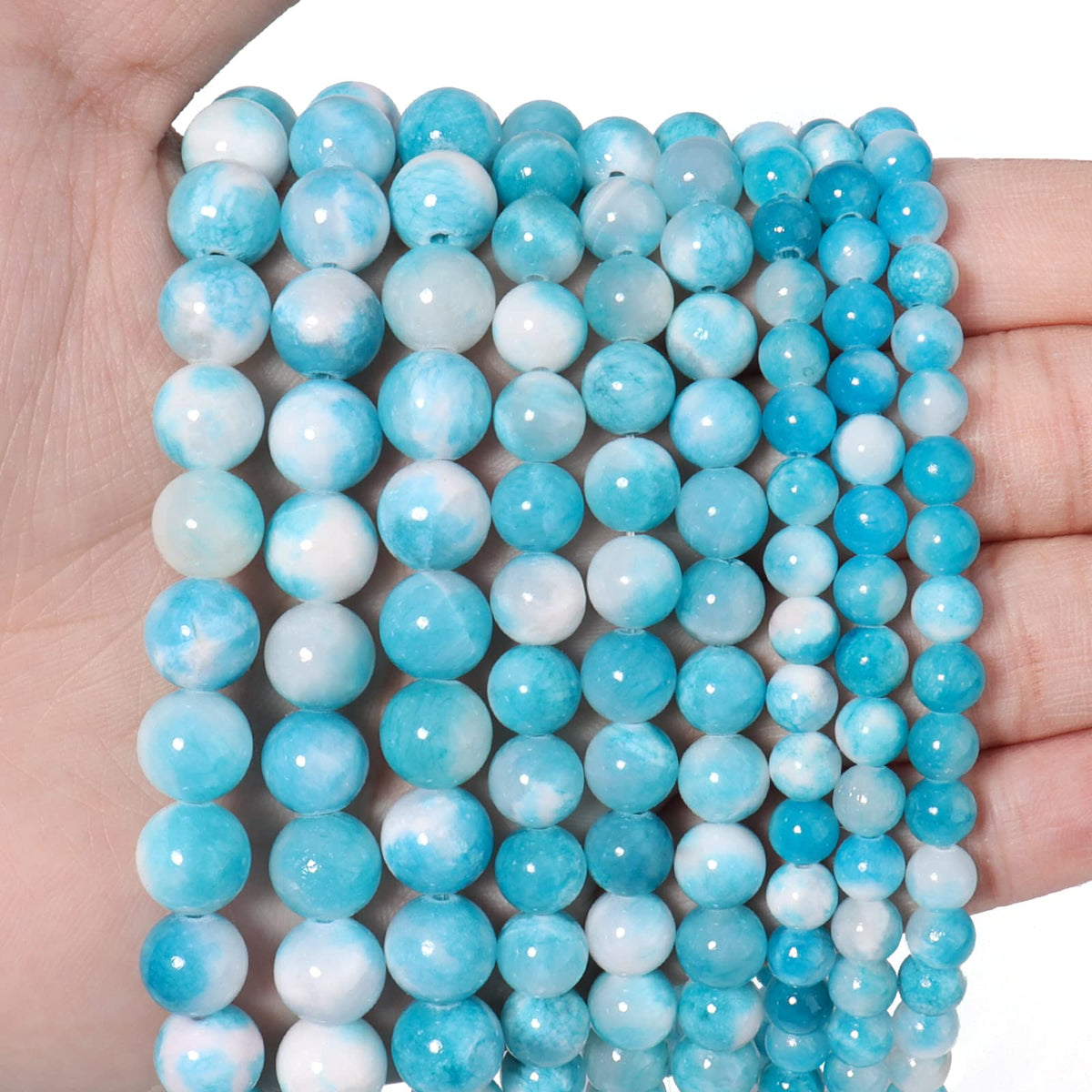 60pcs 6mm Natural Blue White Persian Jade Gemstone Beads Energy Healing Crystal Round Loose Stone Beads for Jewelry Making, DIY Bracelets Necklaces