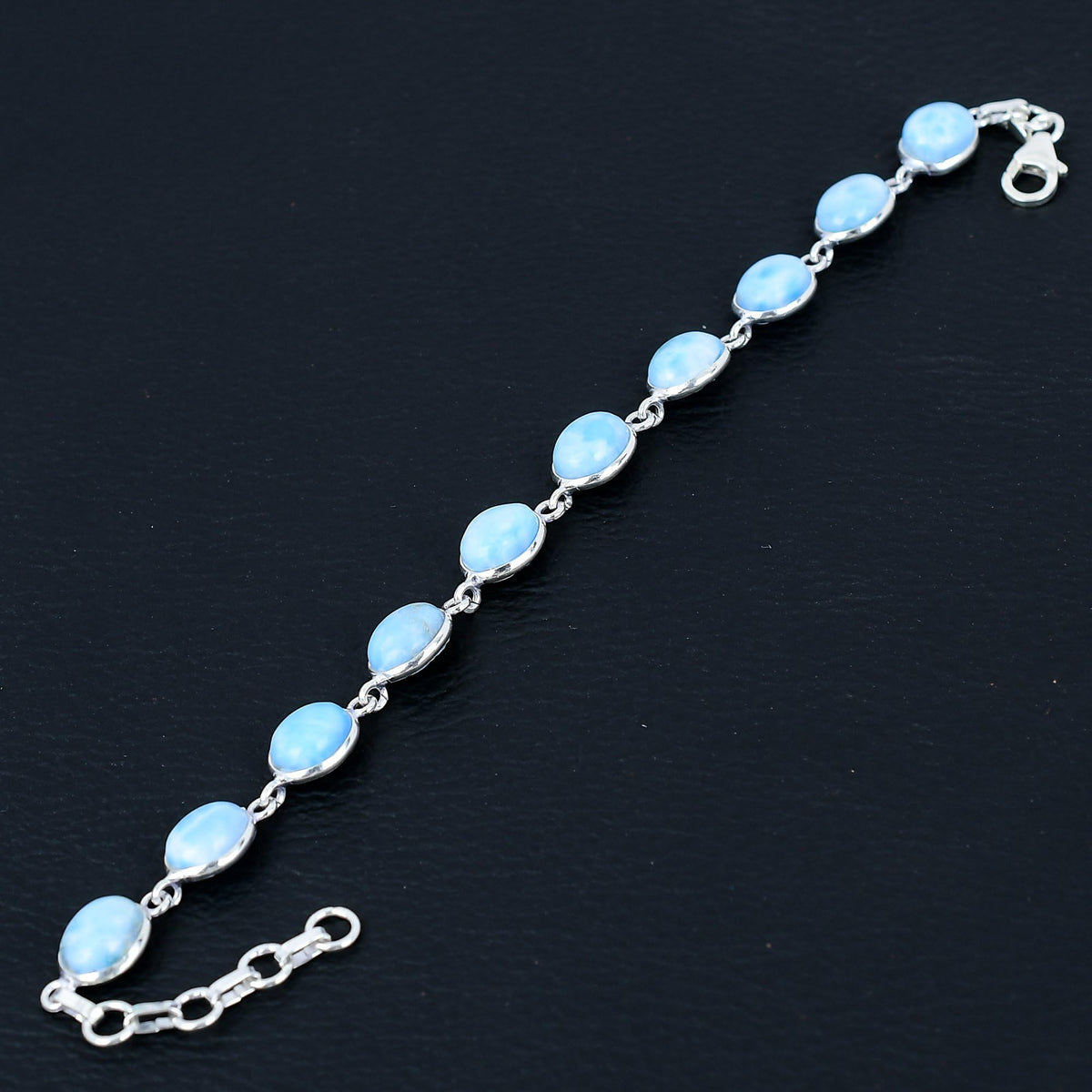 Silver Palace 925 Sterling Silver Natural Larimar Gemstone Link Tennis Bracelet Gift For Unisex 7 Inch To 8 Inch