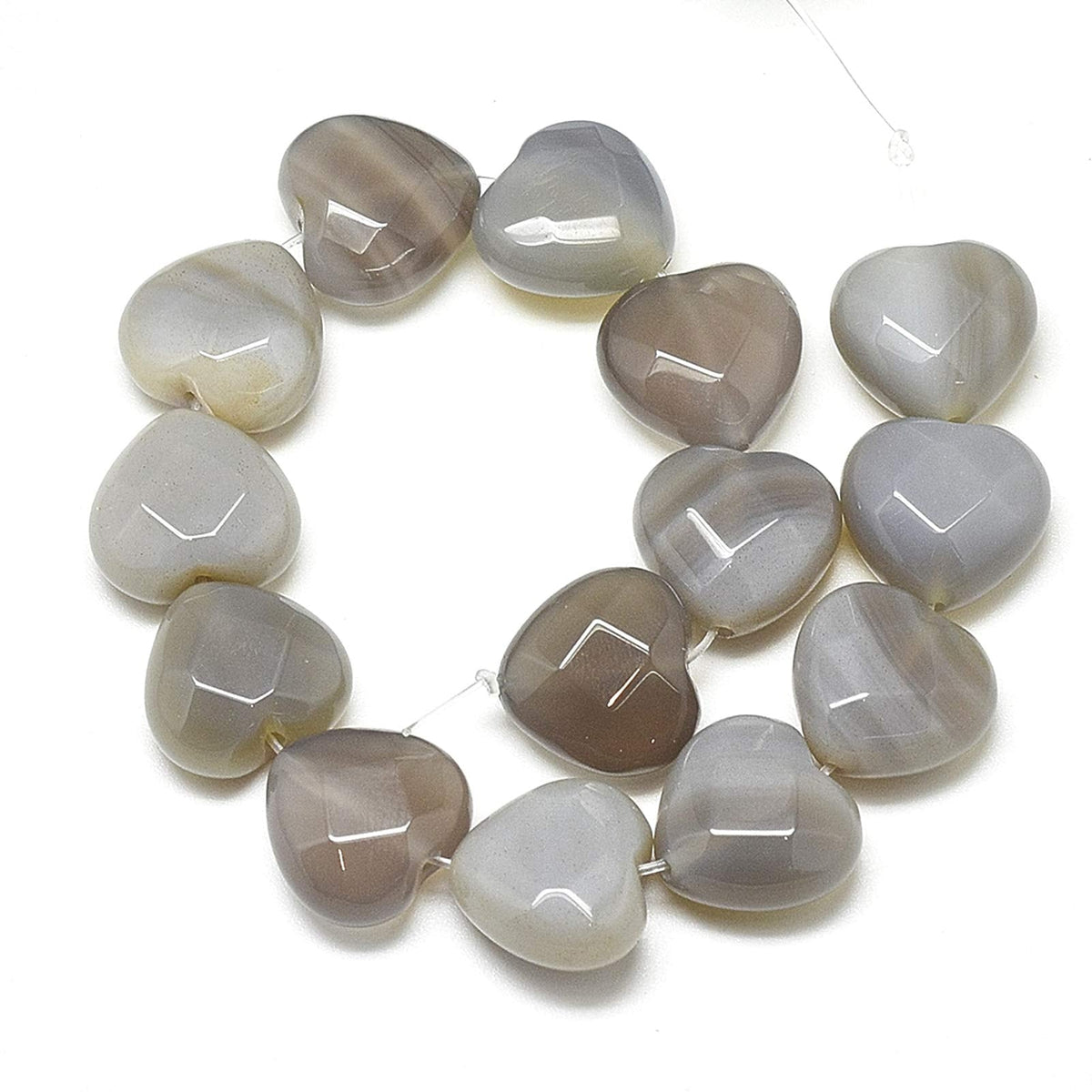 Fashewelry 13pcs Faceted Heart Natural Gray Agate Stone Beads Tumbled Chakra Gemstone Beads Crystal Healing Drilled Loose Beads for Earring Bracelet Necklace Jewelry Making
