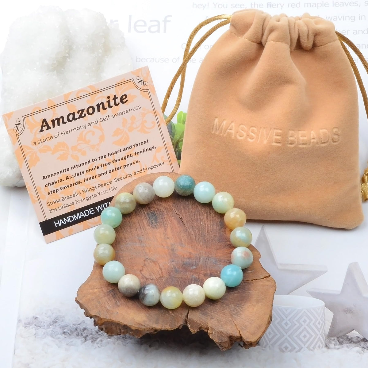 MASSIVE BEADS Mulitcolor Amazonite - Stone of Harmony - Handmade Yoga Stretch Elastic Bracelet Natural Stone Crystal Healing Power Energy Gifts for Unisex Adult 10mm