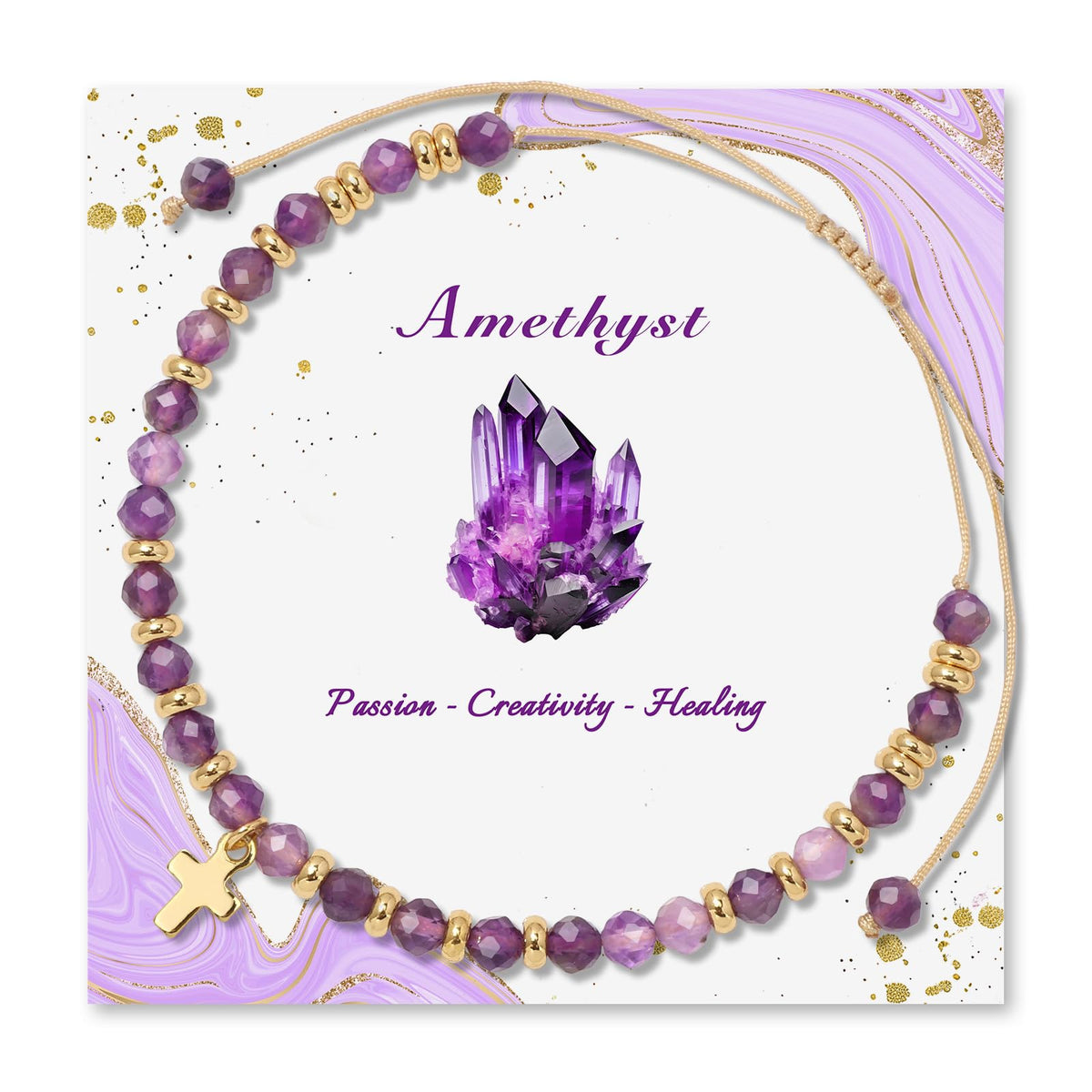 Raicegs Braided Amethyst Cross Crystal Bracelet Natural Stone Beaded Bracelet for Women Faith Jewelry Healing Bracelet Christian Gifts for Women Religious Gifts