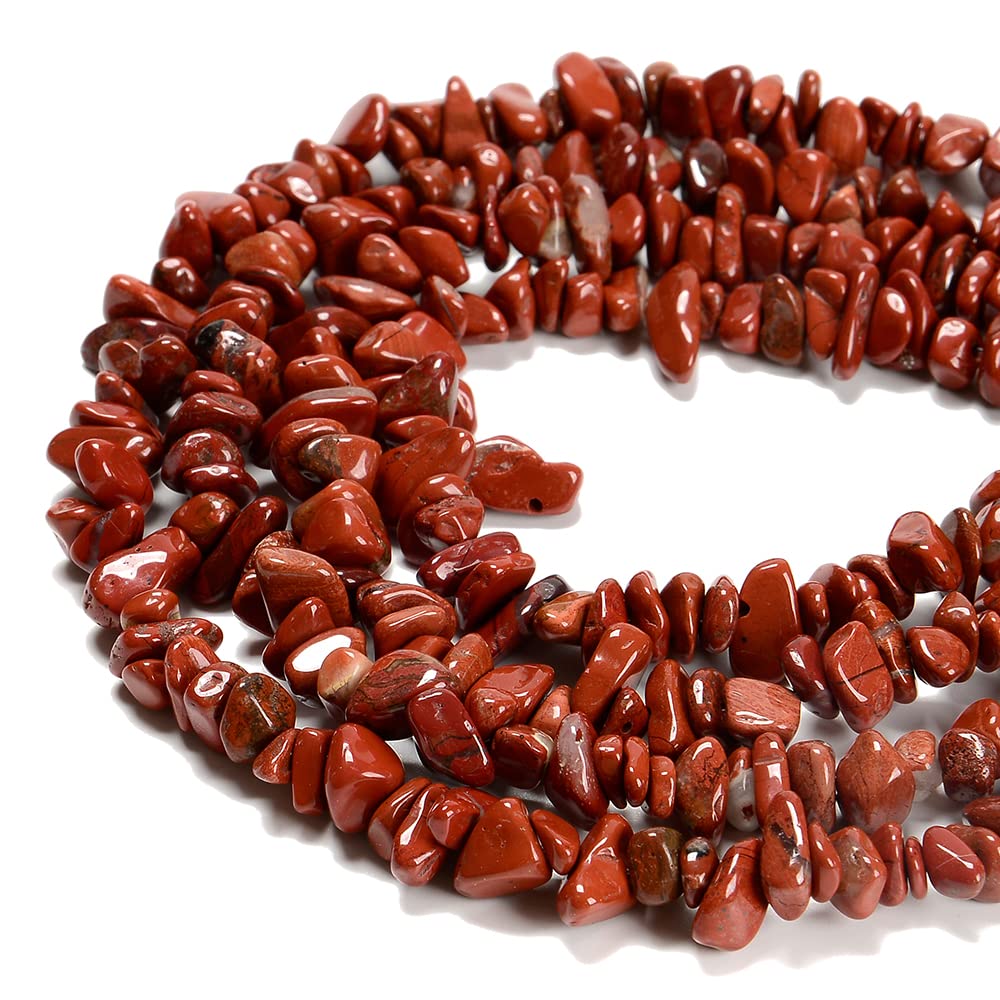 jodaying 7-8mm Natural Red Jasper Gemstone Chips Healing Gravel Bracelets Necklace Kit Irregular Tumble Stone Beads DIY Crafts Design Jewelry Making 32"