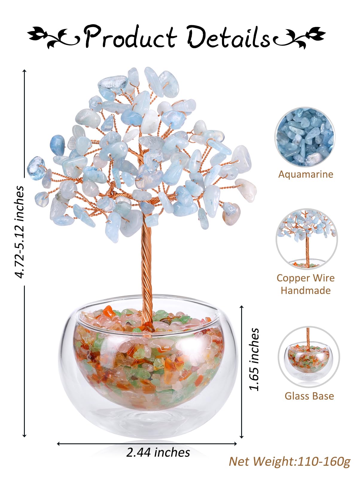 PESOENTH Aquamarine Crystal Tree Gemstone Tree of Life Spiritual Gifts for Women Mom Birthday,Healing Crystal Stone Trees Blue Home Room Feng Shui Decor Gifts for Women