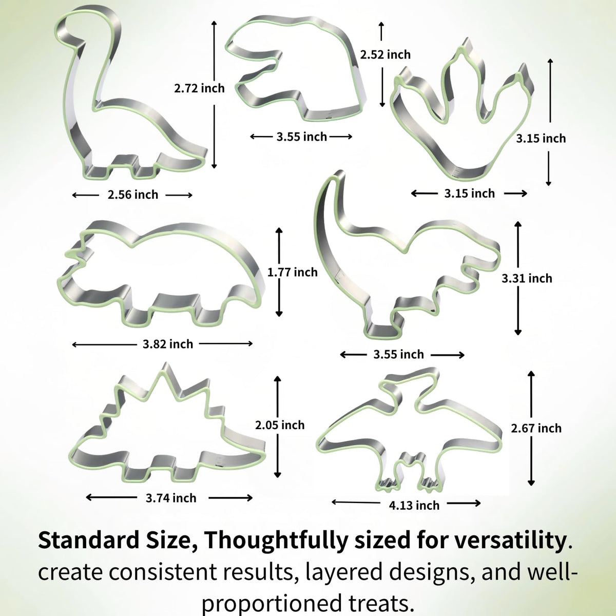 LUBTOSMN New 7 Piece Dinosaur Cookie Cutters Set with Silicone Protective Rim, Dishwasher Safe Stainless Steel Cookie Cutters for Cookies, Fondant, Sandwiches, Biscuits, Pancakes and Pastries