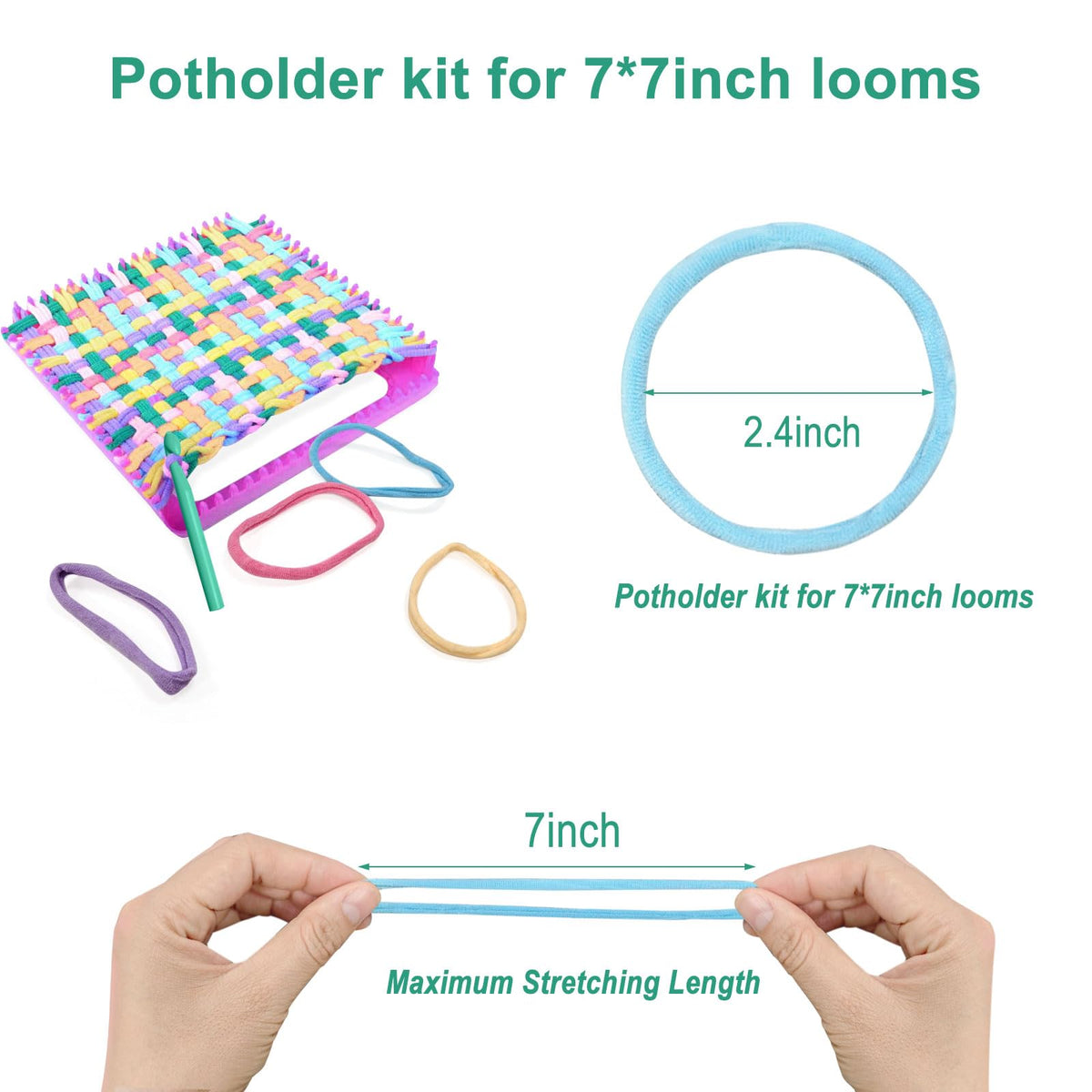 800 PCS Weaving Loom Loops for 7-Inch Loom, 8 Color Potholder Refill Bands, Durable Elastic Nylon Craft Loops for Kids & Adults DIY Weaving Projects, Colorful Arts & Crafts Supplies