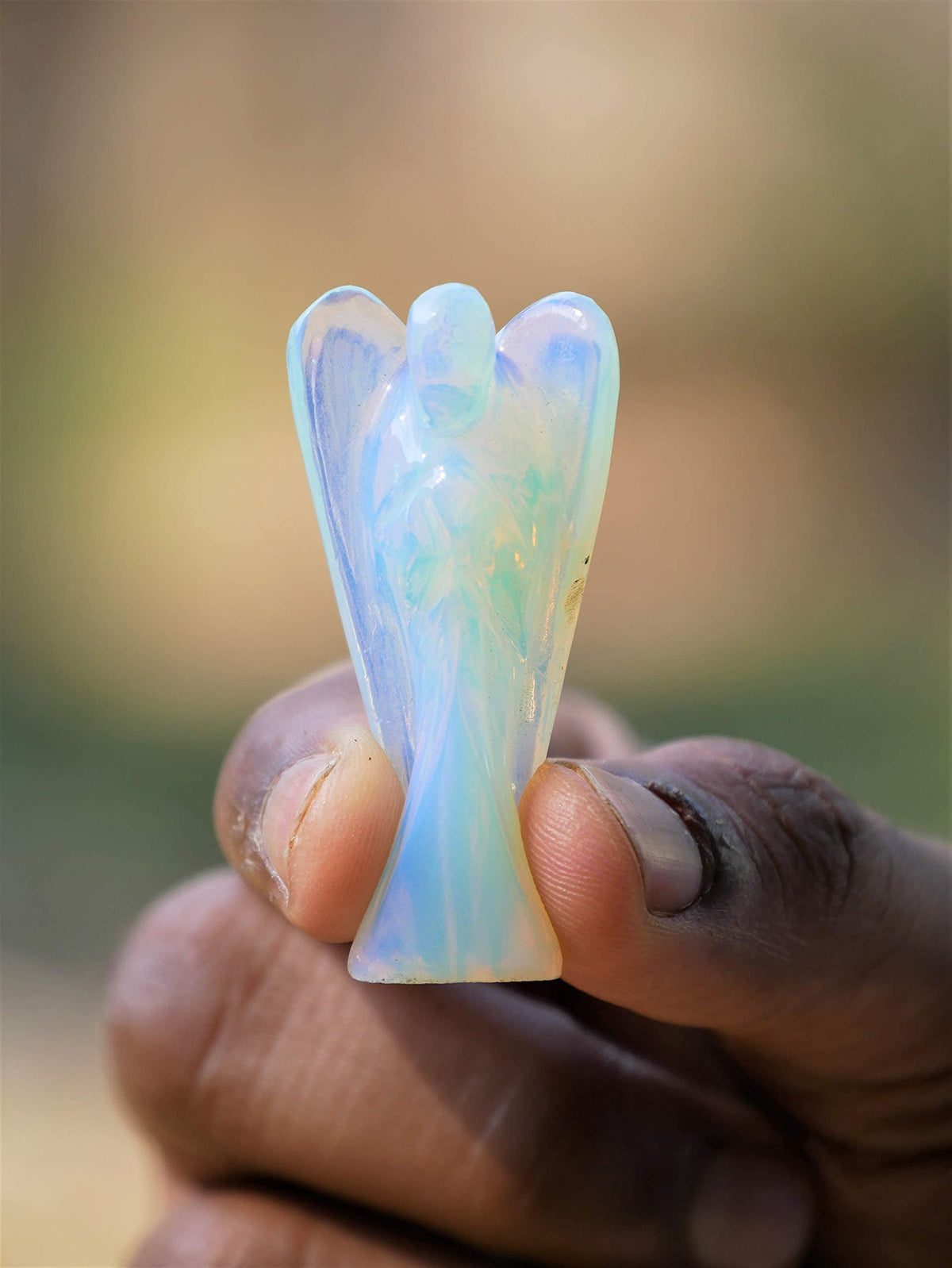 "Opalite Gemstone Guardian Angel Healing Crystal, Hand Carved Pocket Angel Figurine - Crystals for Positive Energy, Handmade Mini Statue for Love, Peace & Healing, Natural Gemstone Healing Figurine"