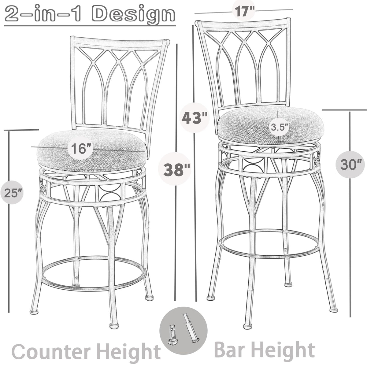 MIITODAY Farmhouse Swivel Bar Stools with Backs Set of 2, Adjustable 25"/30" Industrial Counter & Bar Chairs with Brown PU Leather, Antique Brass Metal, Vintage Rustic Wood for Kitchen, Pub, Bistro