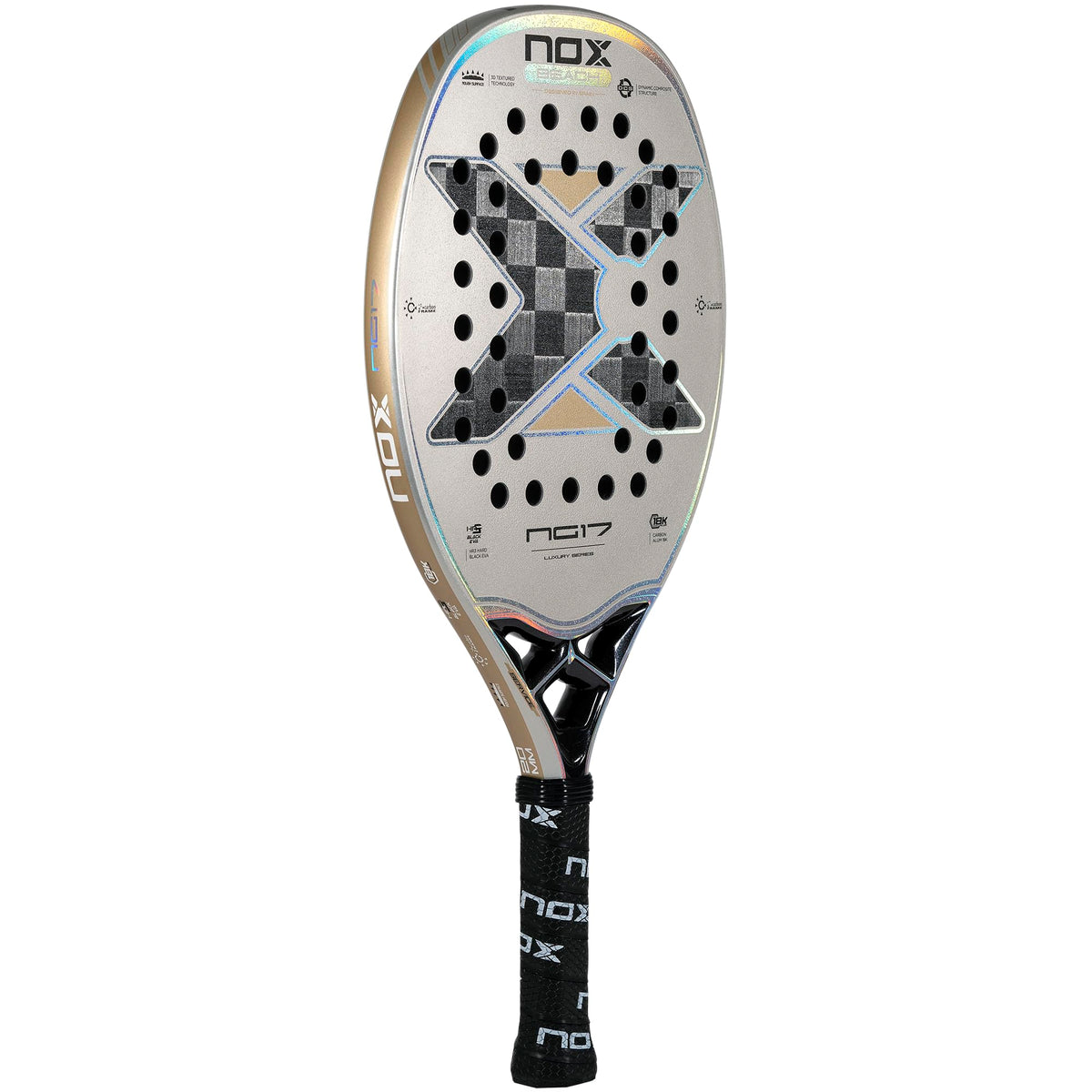 Beach Tennis Racket NG17 Luxury 2023 | High-Performance Beach Tennis Paddle | 18K Aluminized Carbon w/HR3 Black Eva Core | Exclusive Spin & Dynamic Composite Structure | Rough Surface for Extra Spin