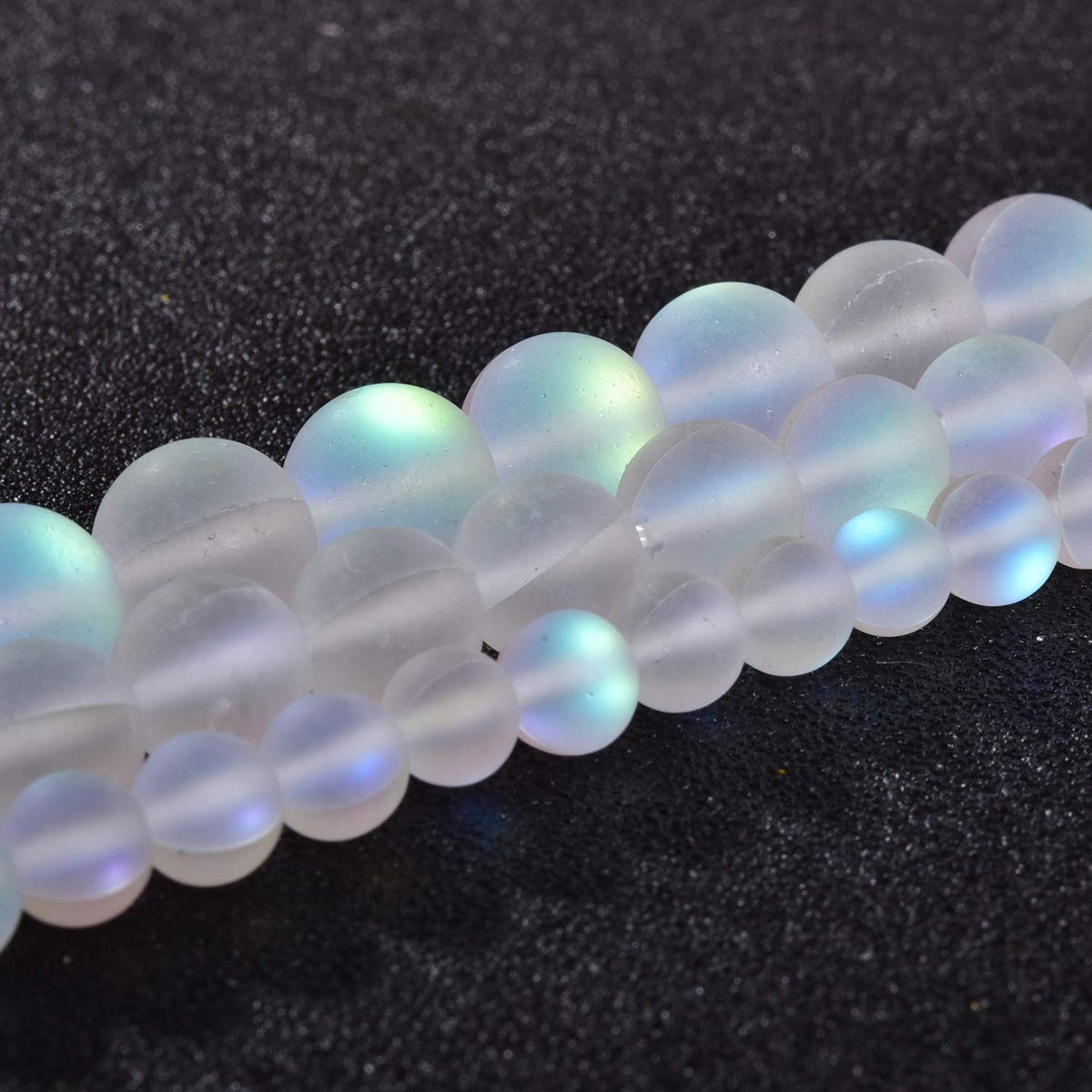Asingeloo 4mm Matte Aurora Crystal Glass Beads White Mystic Aura Quartz Merimaid Frosted Moonstone Beads Crystal Healing Power for Jewelry Making 15" a Strand
