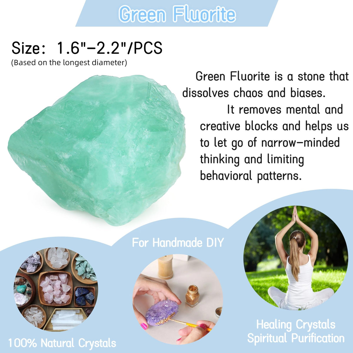 YATOJUZI Green Fluorite 1.8-2.2" Natural Raw Stones and Healing Crystals Large Stone Rough Crystal Rocks for Tumbling Cabbing Polishing Fountain Rocks Decoration 1PCS