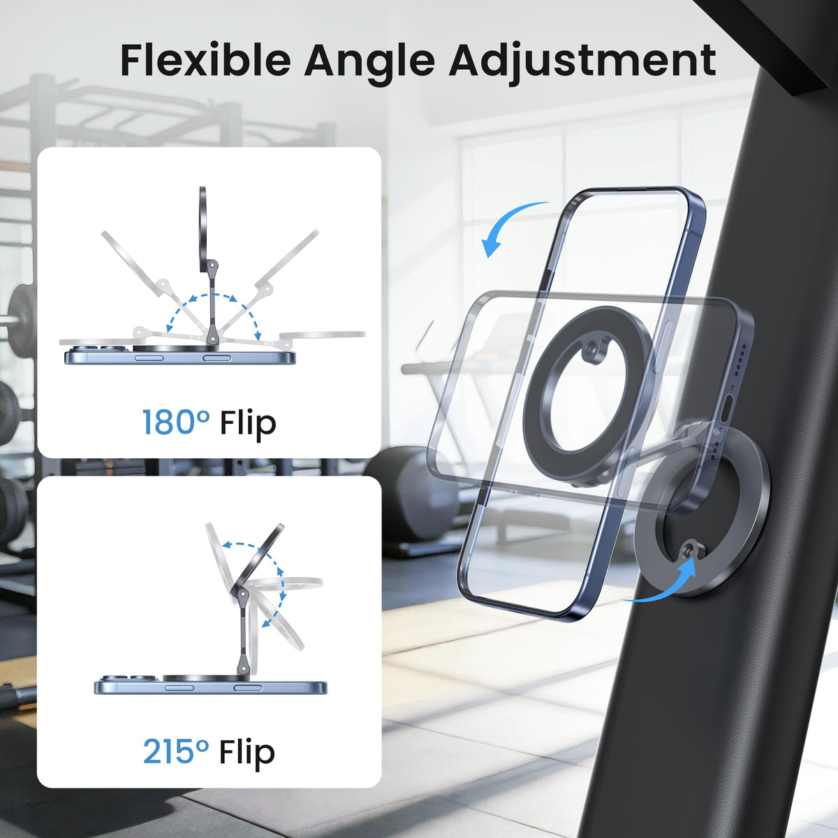 Itramax Magnetic Gym Phone Holder for Magsafe,Double Dual Ring Magnet Gym Phone Stand,360° Adjustable Cell-Phone Mount for iPhone 17 Air 16 15 14 13 12 Pro Max,Mag/Safe Case,Metal Surfaces,Golf Cart