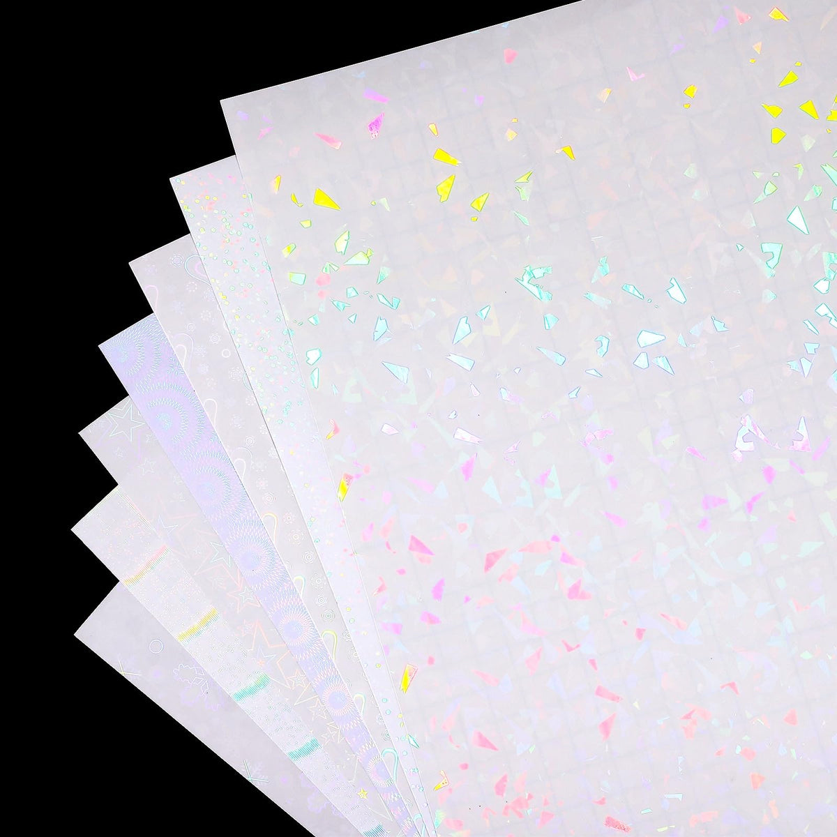 PATIKIL 12x8 Inch Holographic Laminate Sheets, 12Pcs Holographic Sticker Paper Transparent Vinyl Laminate Film A4 Waterproof Self Adhesive for Craft Books, Holiday Ribbon Pattern