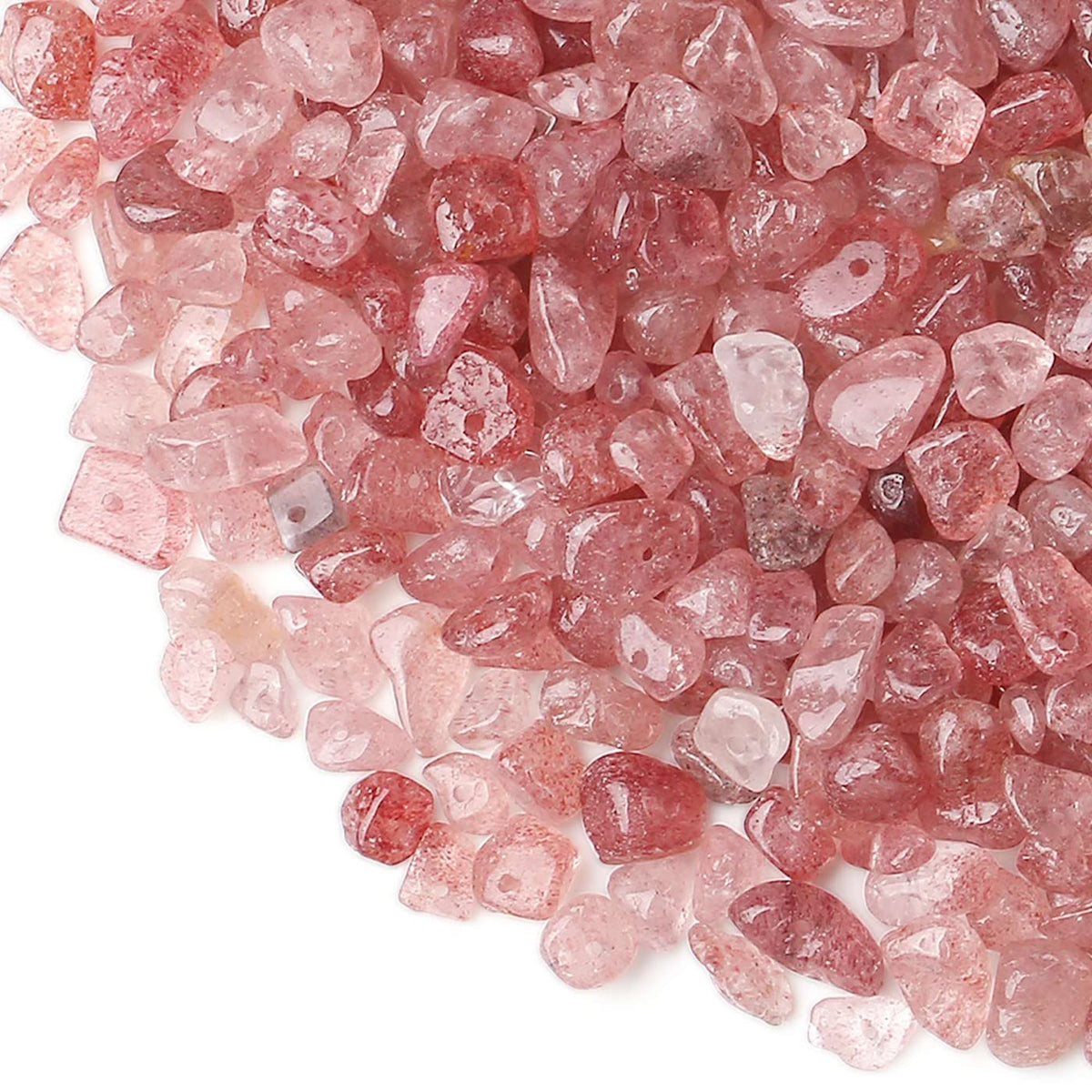 LAIDANLA Strawberry Quartz 400pcs Natural Chip Stone Beads 5-8mm Healing Crystal Irregular Gemstones Drilled DIY Loose Rocks Bead Crystal for Bracelet Earrings Necklace Jewelry Making Crafting