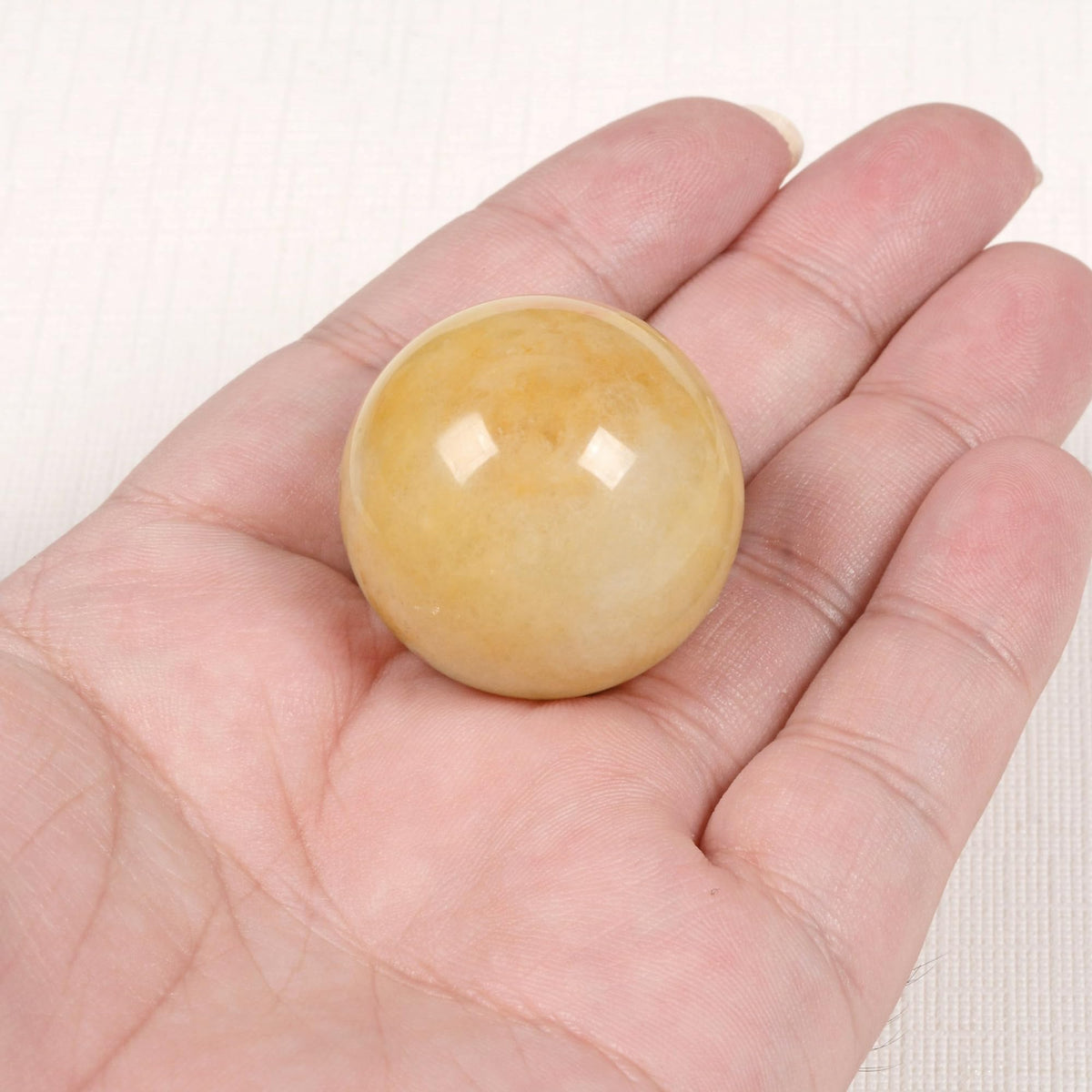 Justinstones Natural Polished Yellow Jade Sphere with Red Jasper Stand – Handcrafted Gemstone 30mm Ball for Energy Healing, Meditation, and Home Décor