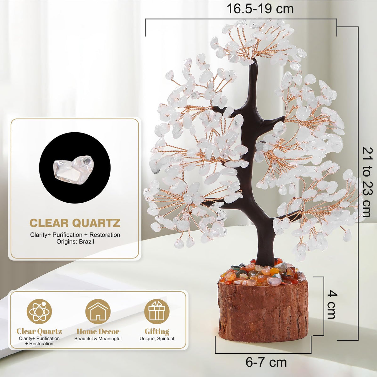 Clear Quartz Crystal Tree of Life for Home, Office, and Desk Decor，Handmade Bonsai for Clearity, Healing Crystals Money Tree，Perfect Concentration Gifts for Mom and Sister Friend