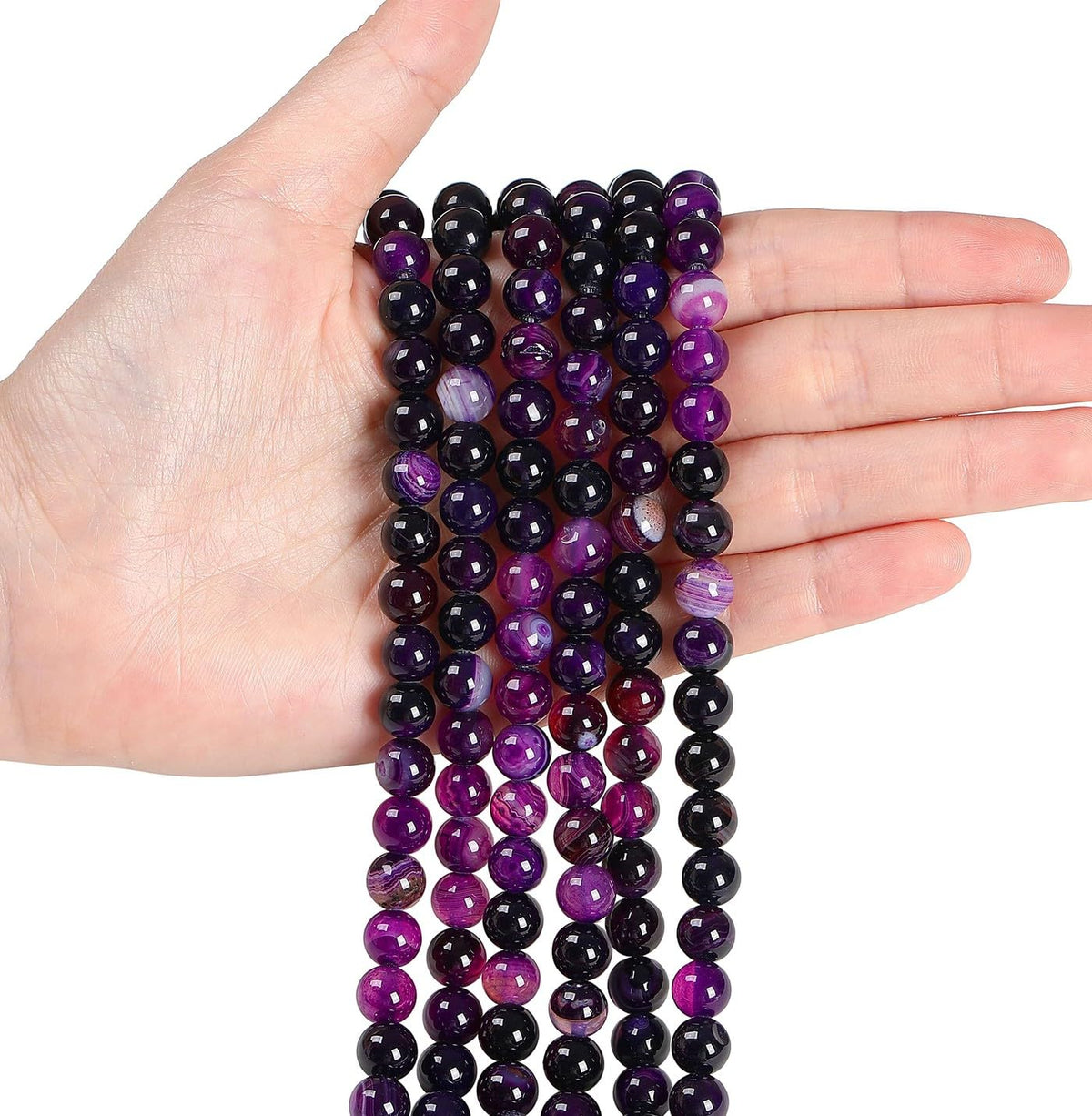 LAIDANLA Purple Striped Agate 8mm Natural Stone Beads Round Loose Gemstone Stone Beads for DIY Bracelet Necklace Earrings Jewelry Making Polishing Beading Crystal 96PCS 2 Strand 32"