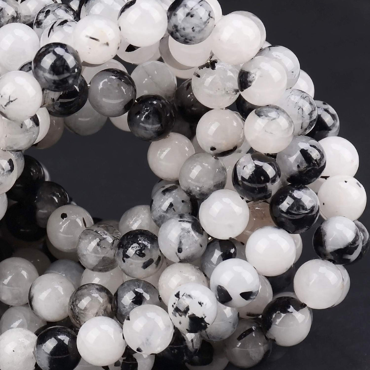 100Pcs Natural Crystal Beads Stone Gemstone Round Loose Energy Healing Beads with Free Crystal Stretch Cord for Jewelry Making (Tourmaline Quartz, 8MM)